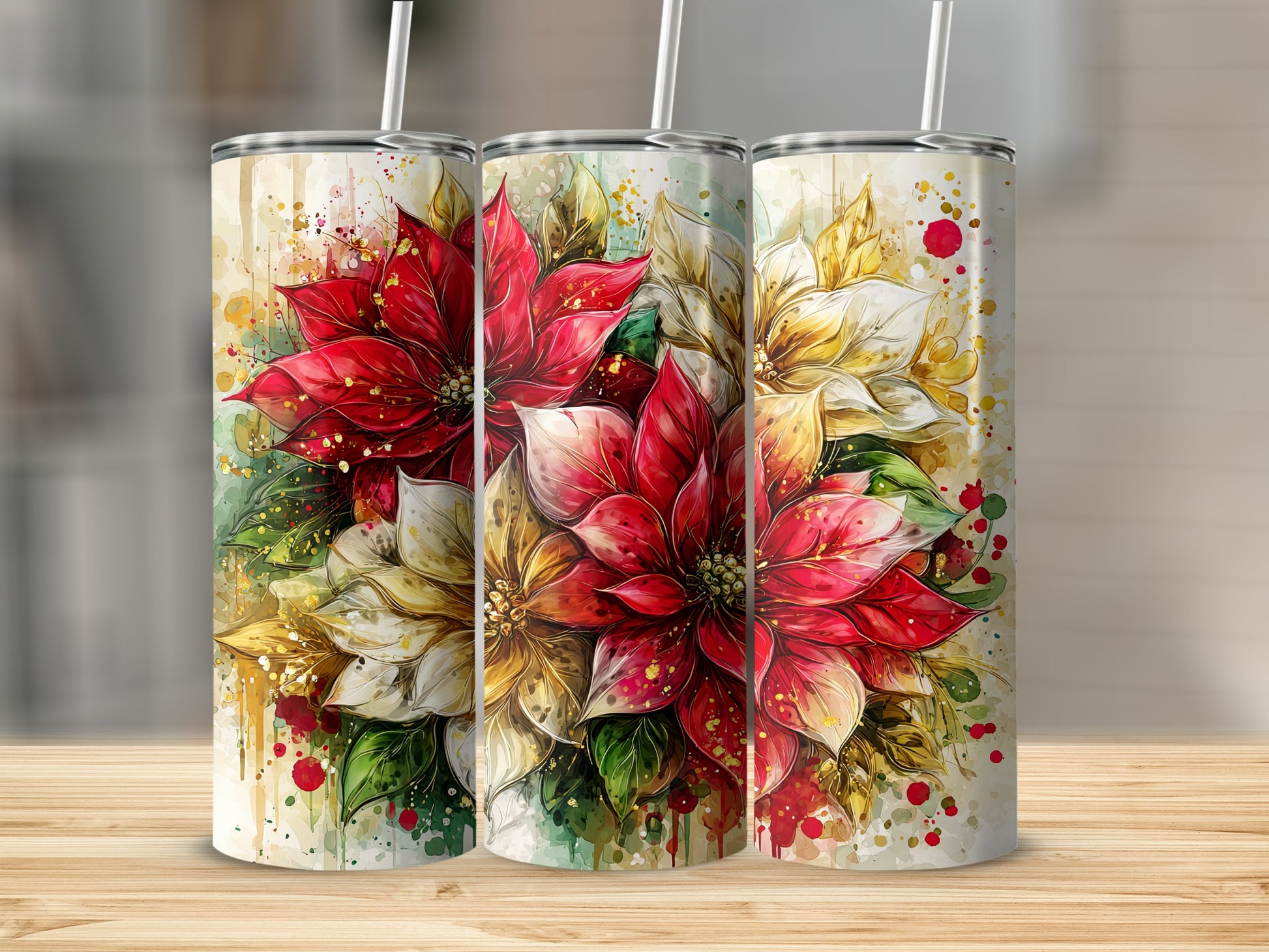 Festive Floral Design Insulated Stainless Steel Tumbler