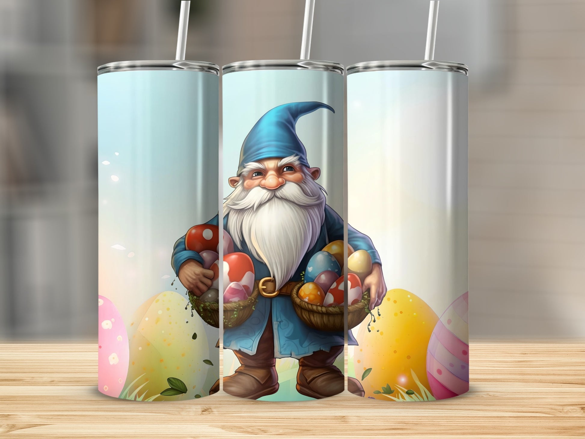 Easter Gnome with Colorful Eggs and Mushrooms Tumbler