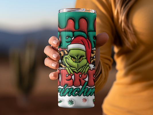 Grumpy Green Character Christmas Design Travel Tumbler