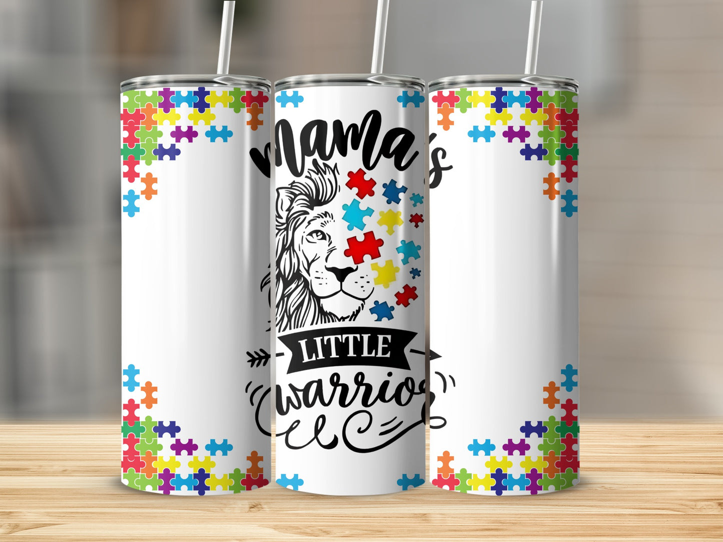 Mama Lion Little Warrior Puzzle Pattern Tumbler Product