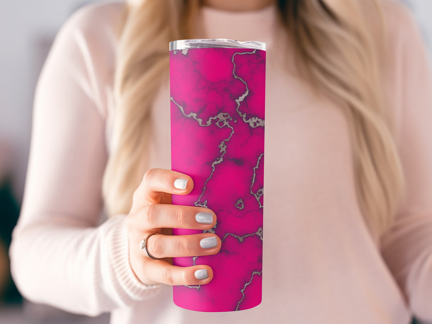 Pink Marble Texture with Gold Veins Design Tumblers