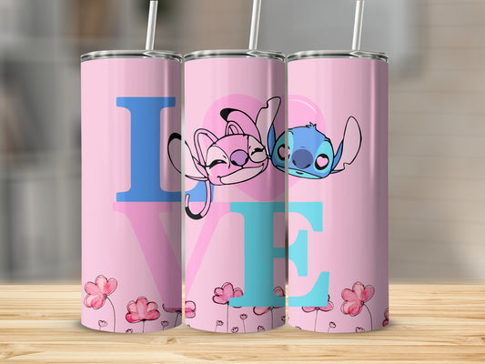 Cute Blue and Pink Love Design Tumbler with Straw
