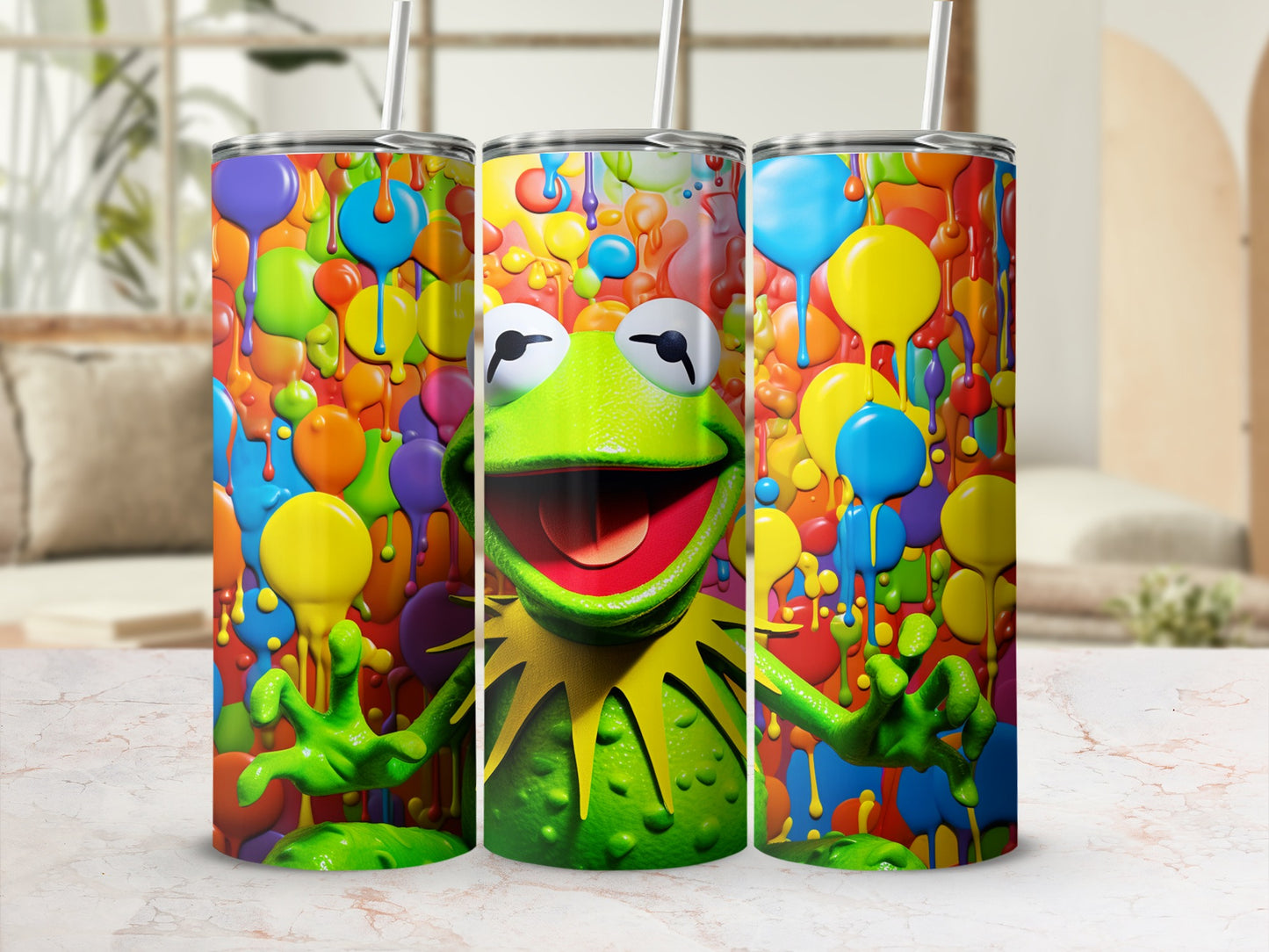 Colorful Melting Character Rainbow Tumbler Design