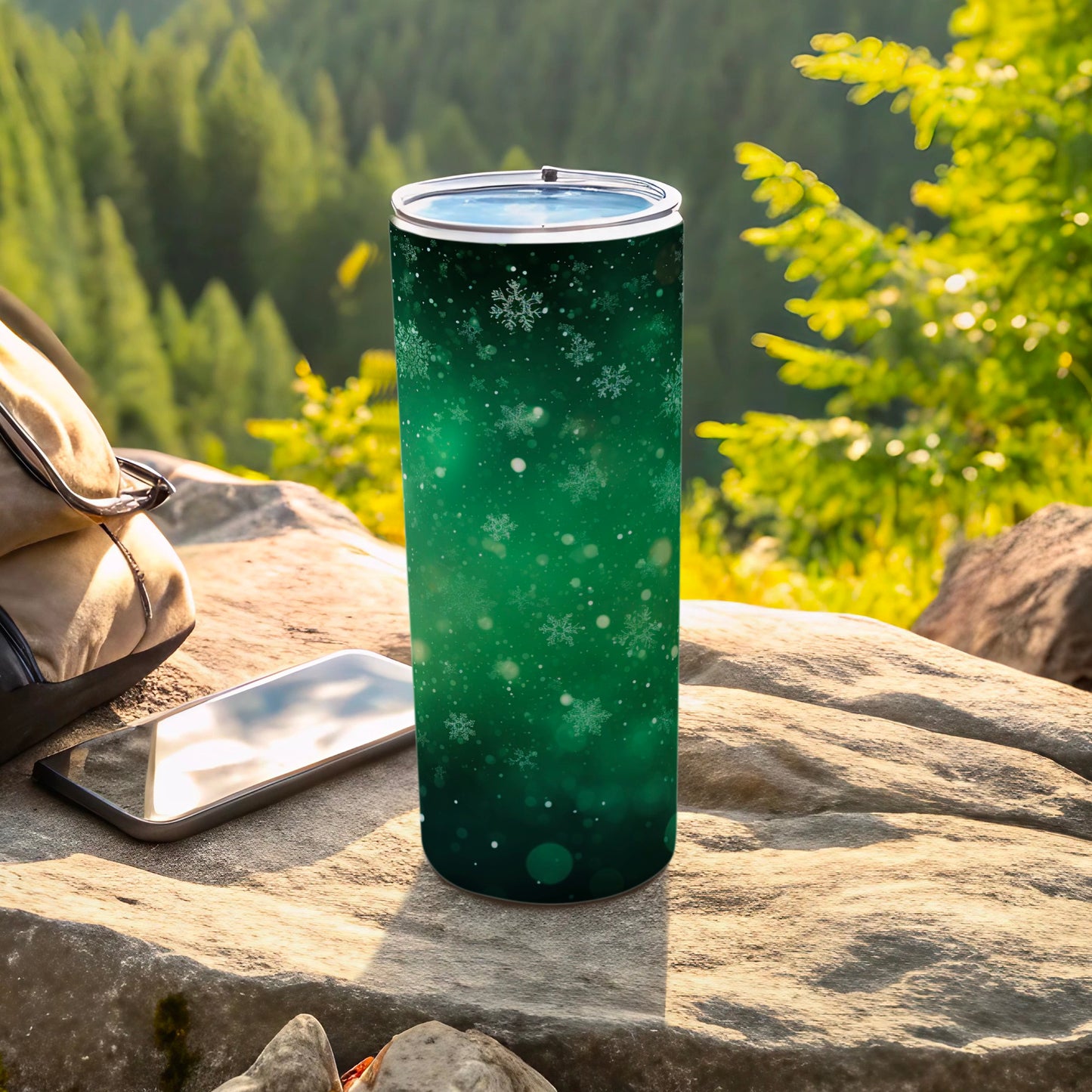 Green Snowflake Tumbler Winter Outdoor Drinkware