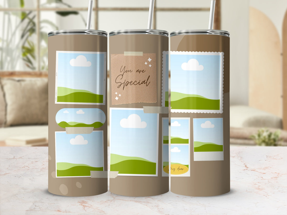 Brown tumblers with photo frames and the text "You are Special".