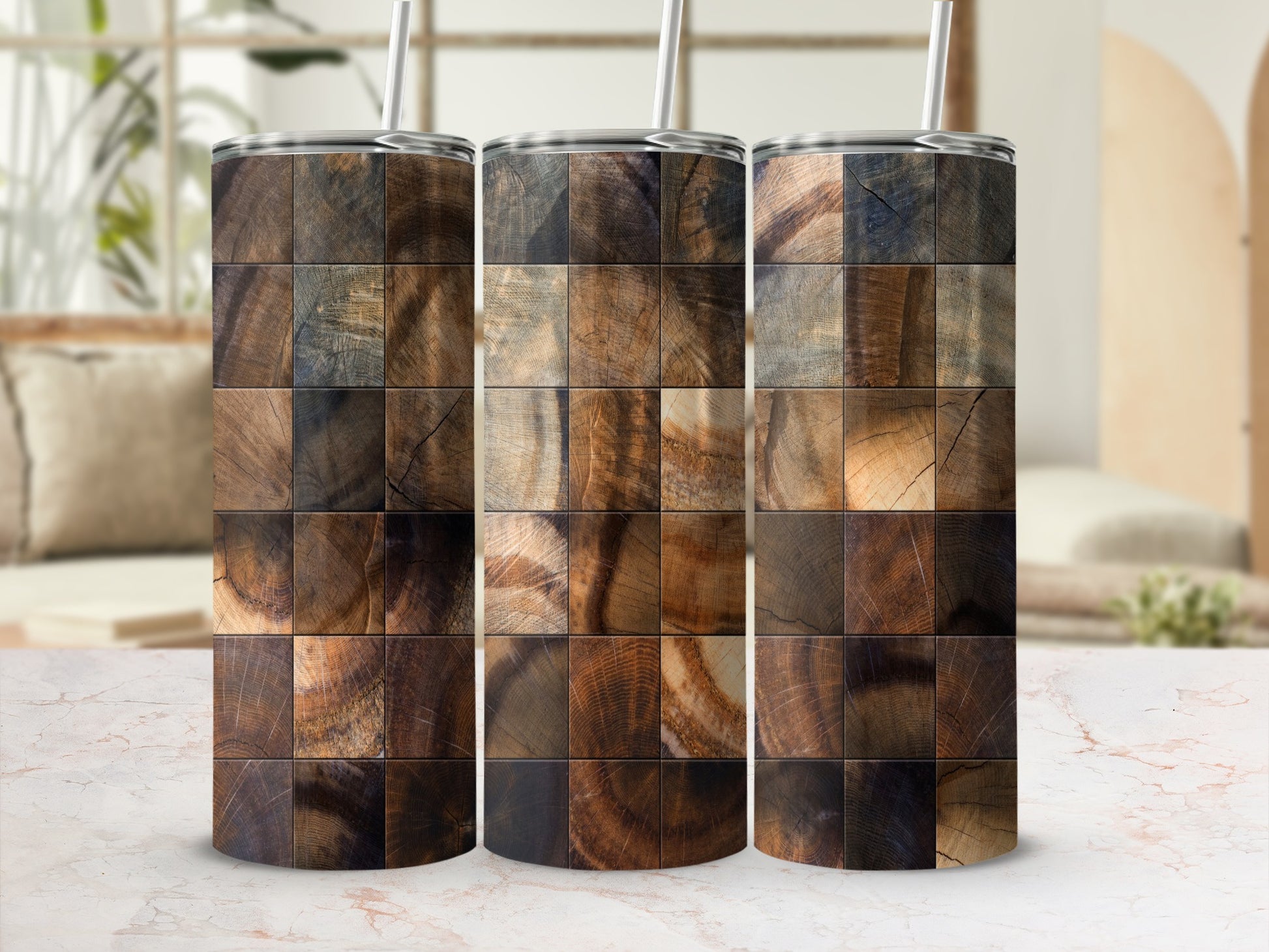 Dark Brown Woodgrain Square Pattern Tumbler Product Type