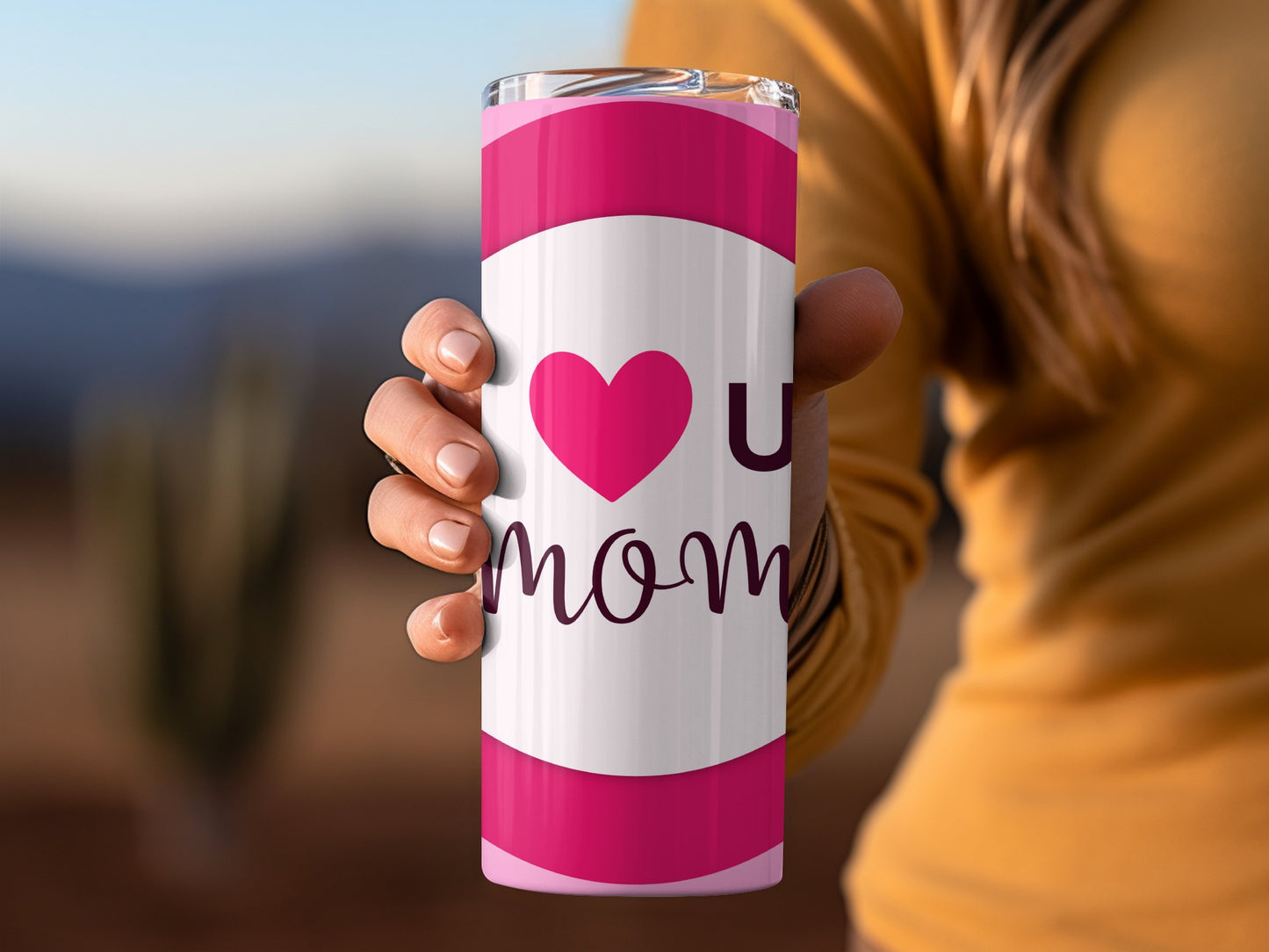Pink and White I Love You Mom Tumbler for Mothers