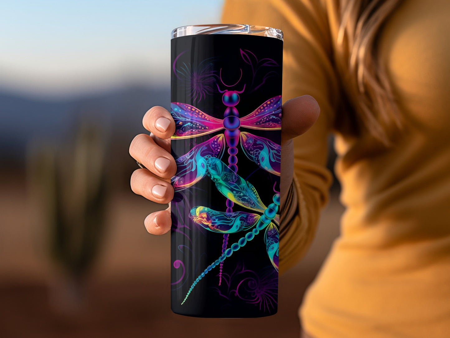 Colorful Dragonfly Design Tumbler in Vivid Colors