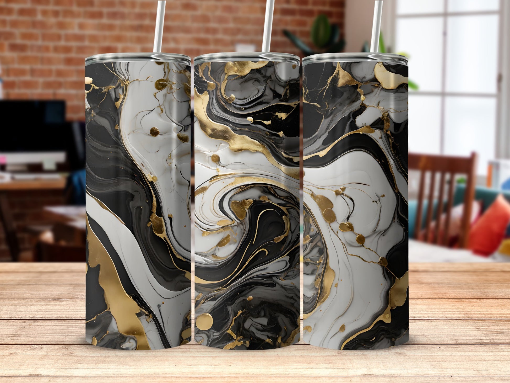 Black Gold Marble Swirl Abstract Design Tumbler product type