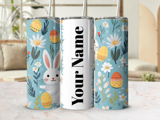 Personalized Easter Bunny Floral Tumbler Cup