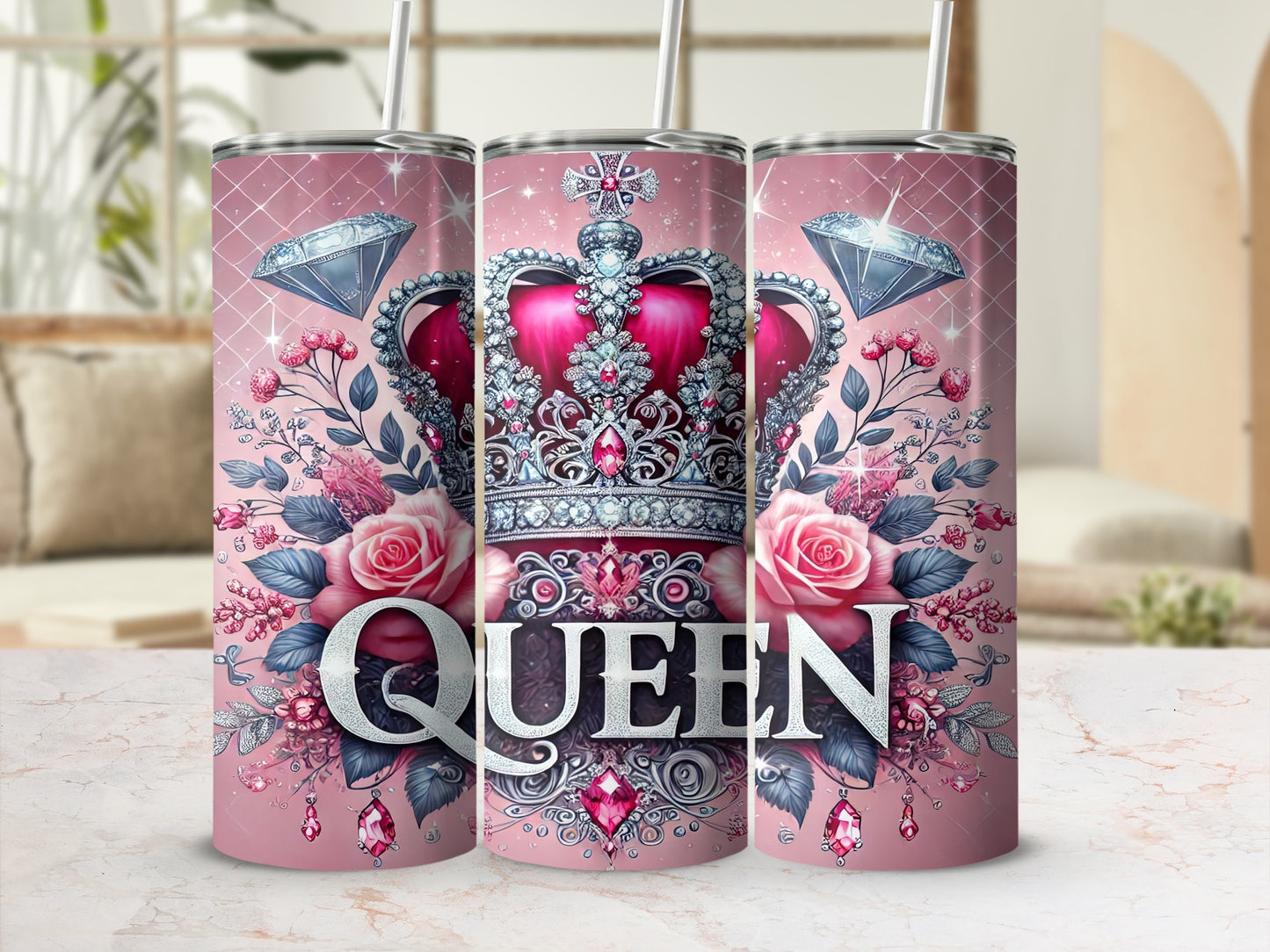 Queen Crown Diamonds Roses Pink Elegant Tumbler product type
