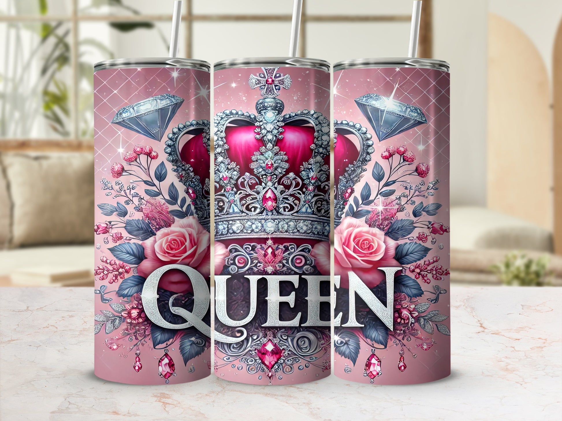 Queen Crown Diamonds Roses Pink Elegant Tumbler product type