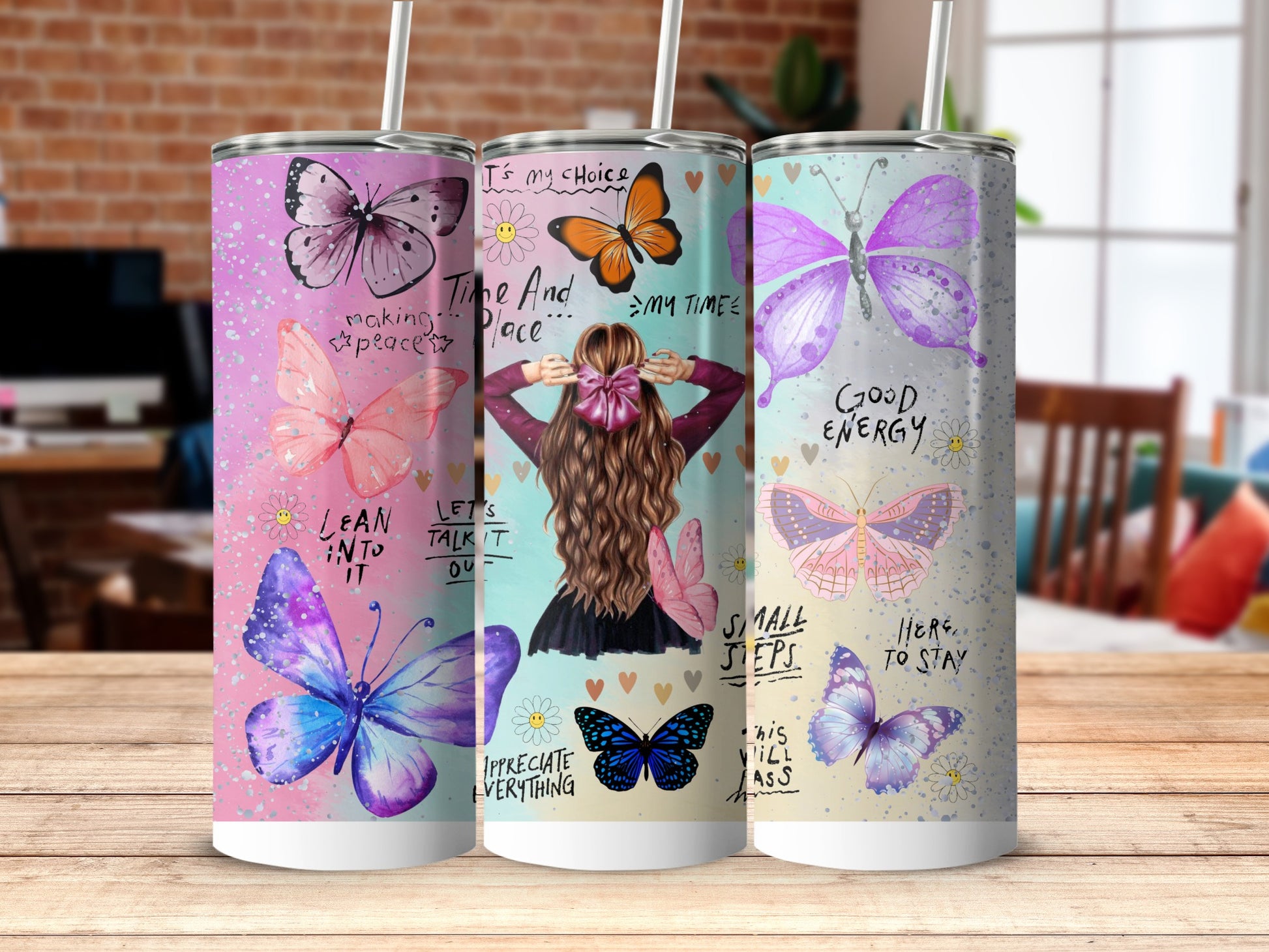 Colorful Butterfly and Motivational Quotes Tumbler