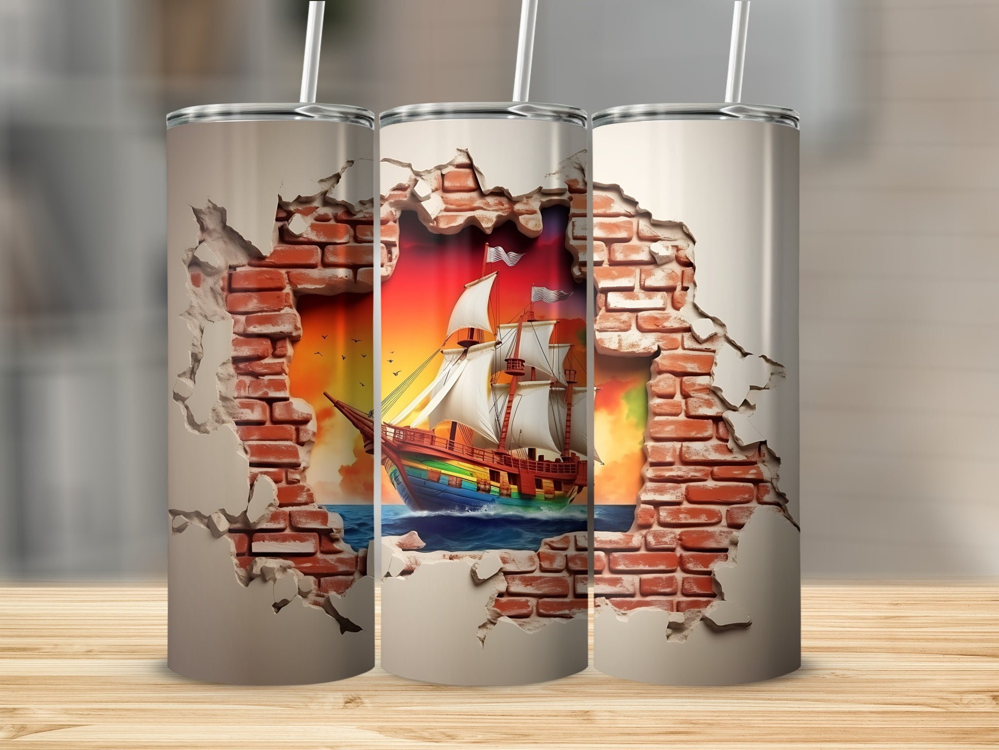 Ship Breaking Through Wall Art Tumbler Product