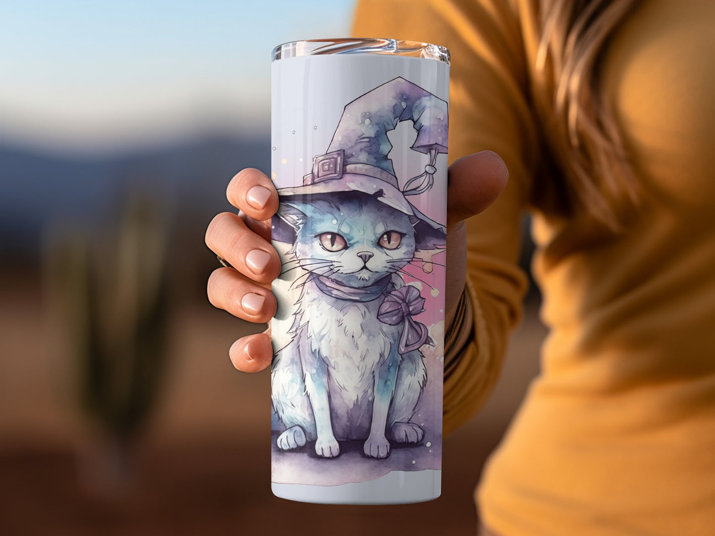 Cute Witch Cat Illustration Stainless Steel Tumbler