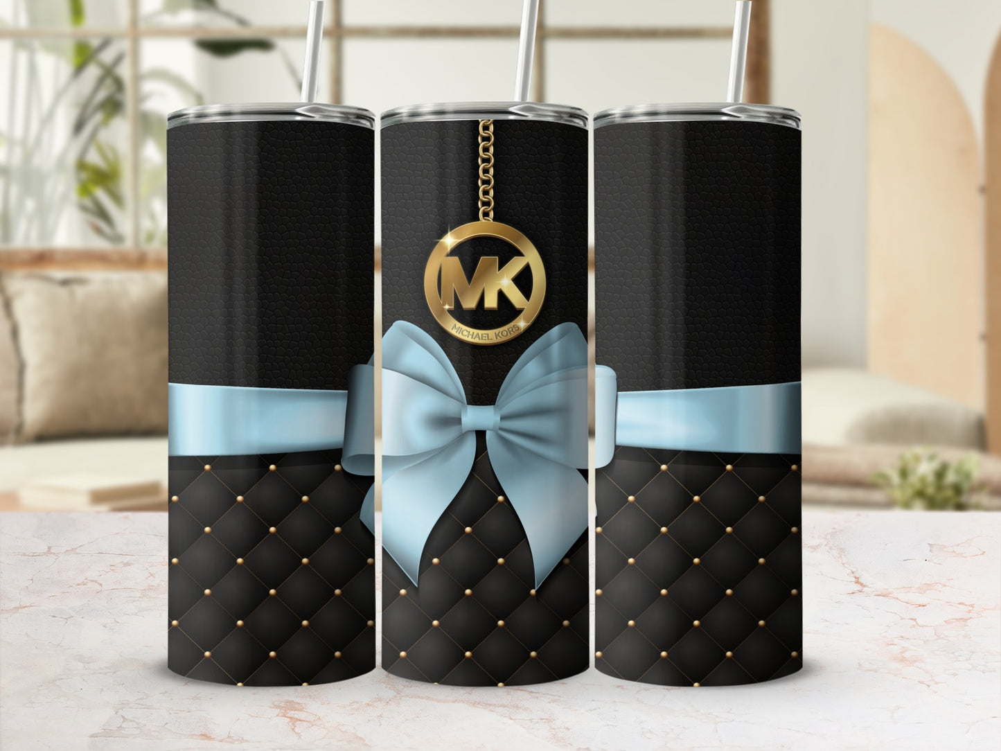 Black and Light Blue Tumbler with Elegant Design