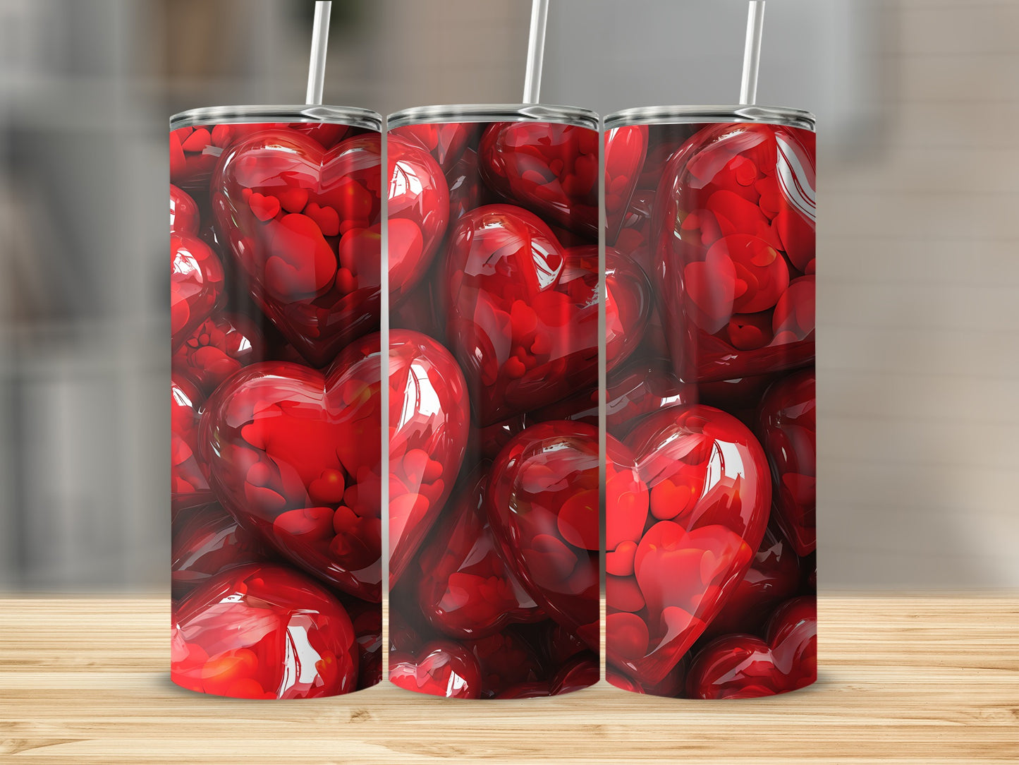 Red Glossy Hearts Pattern Tumbler product type