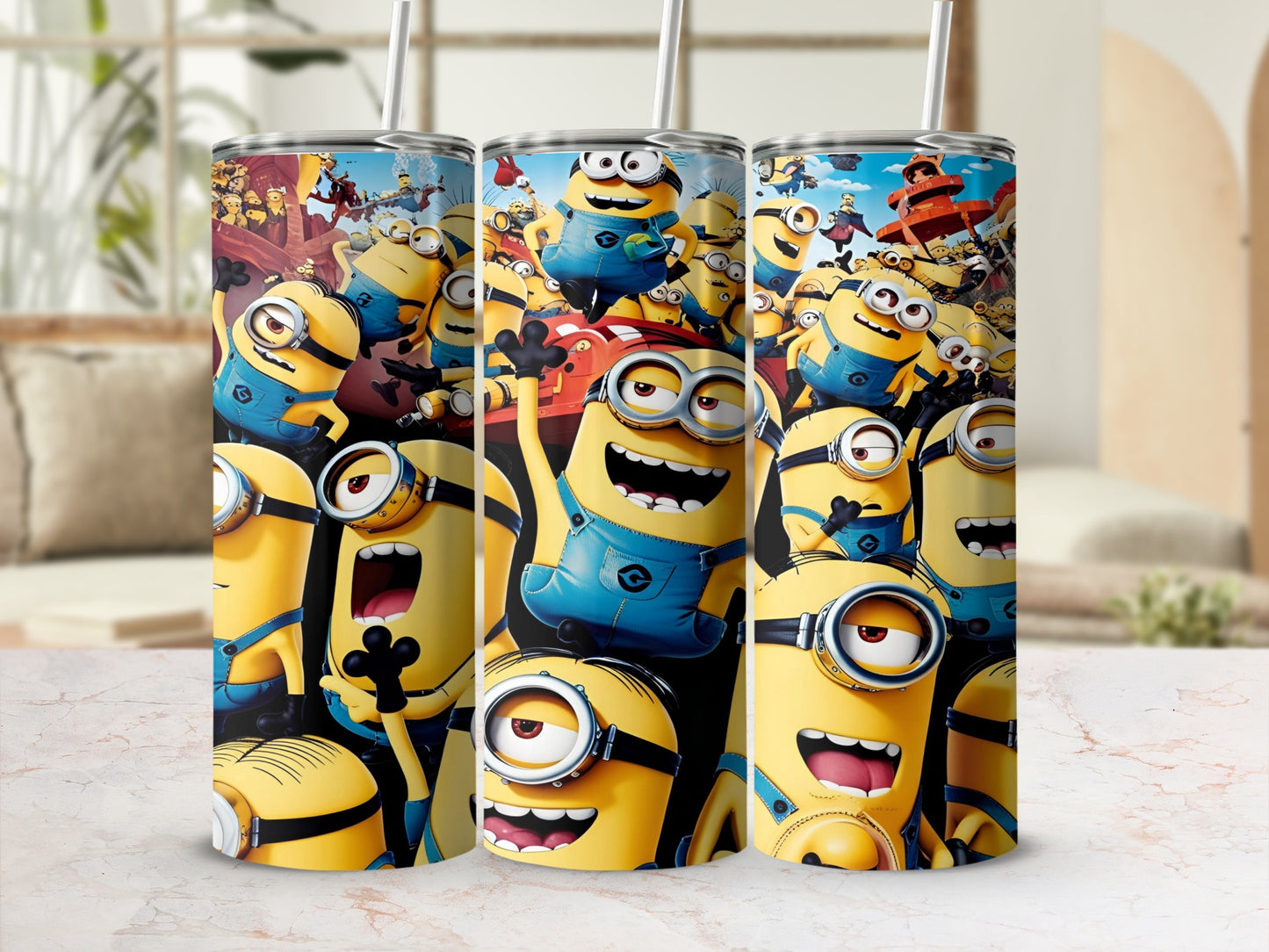 Trio of Minions characters from Despicable Me with different expressions.