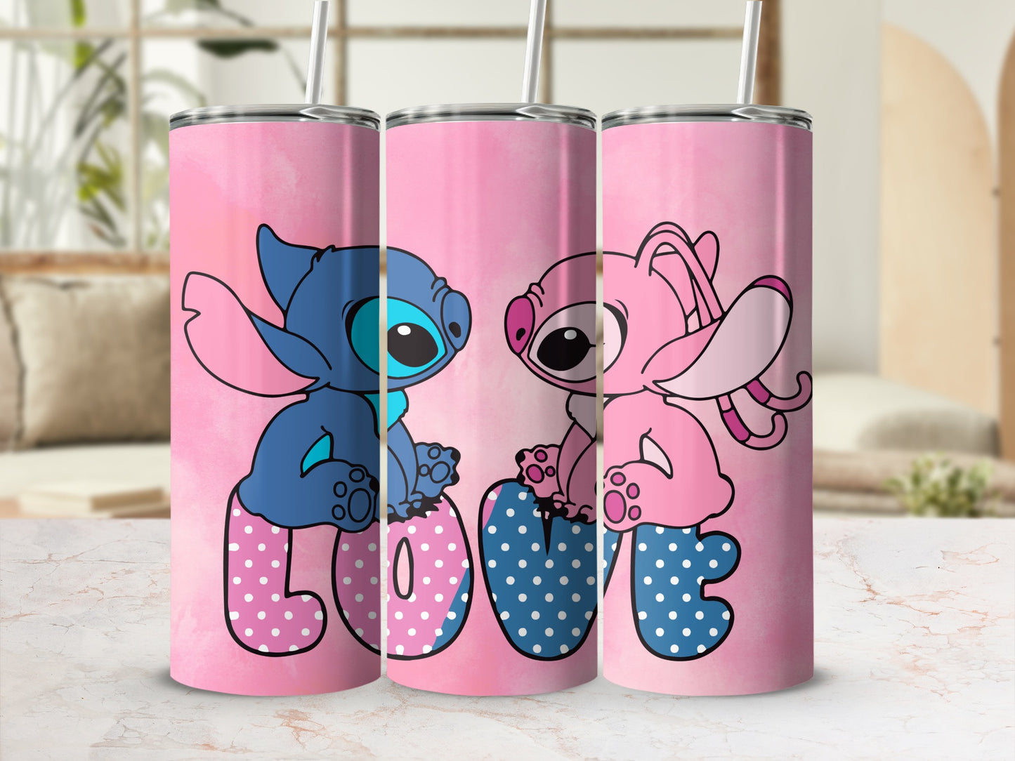 Cute Blue and Pink Love Design Custom Tumbler