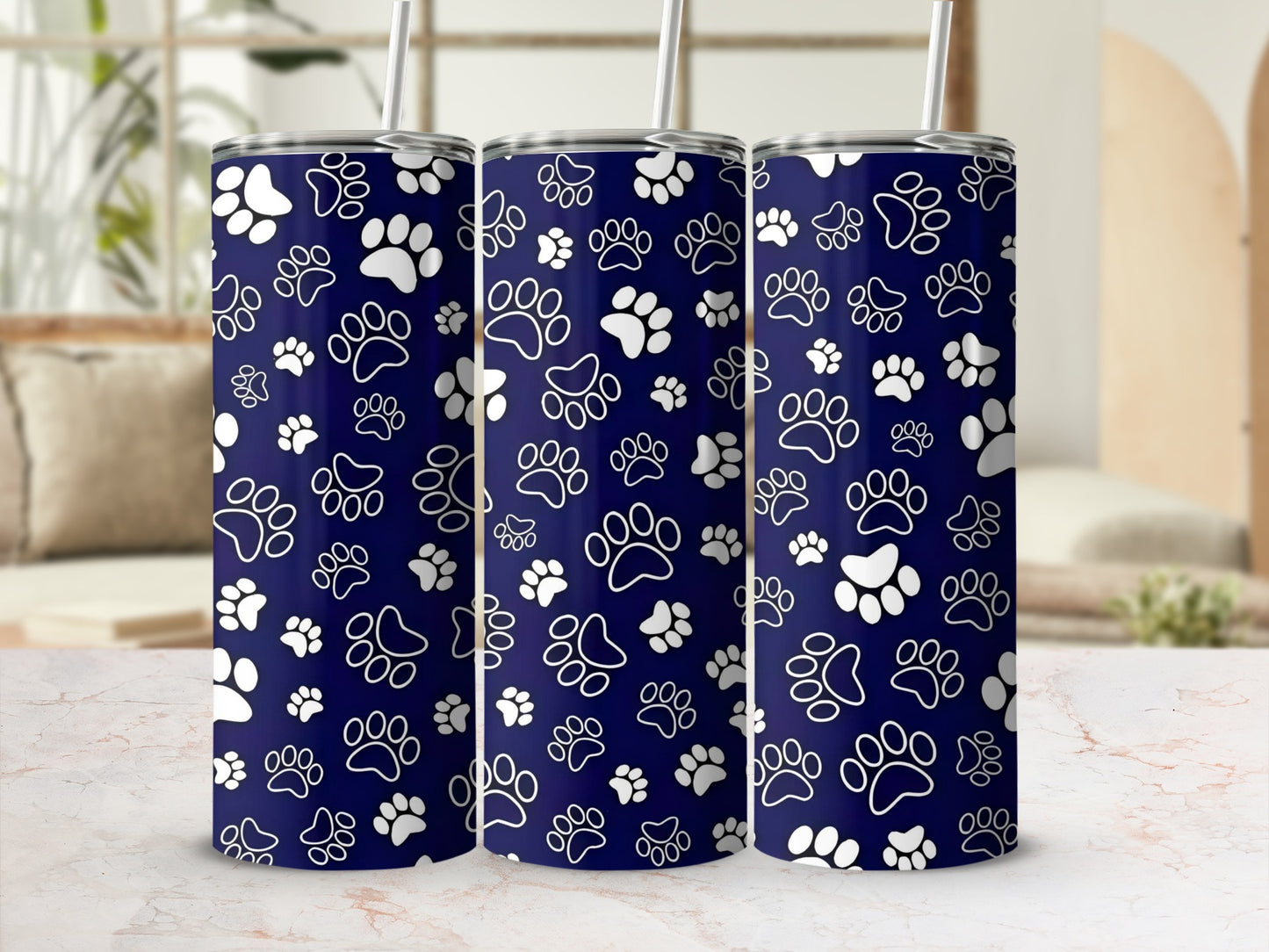 Paw Print Patterned Design on Blue Tumbler Product