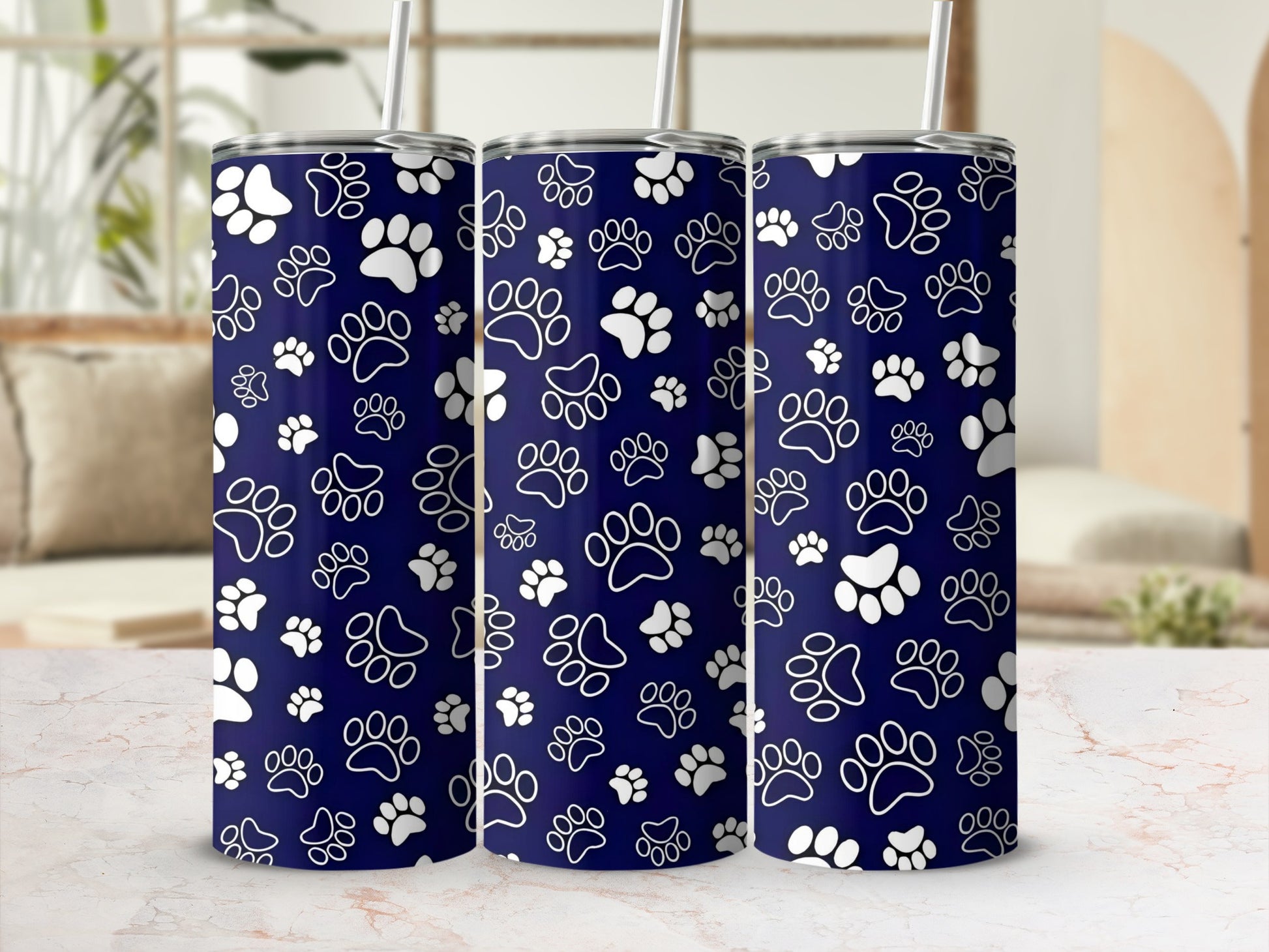 Paw Print Patterned Design on Blue Tumbler Product
