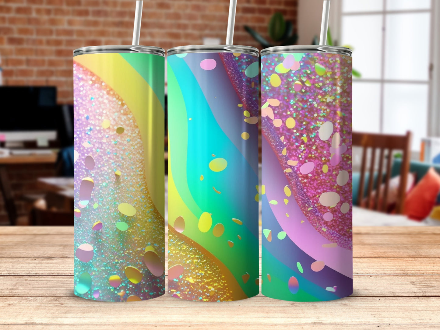 Colorful Glitter Tumbler Cups with Straw
