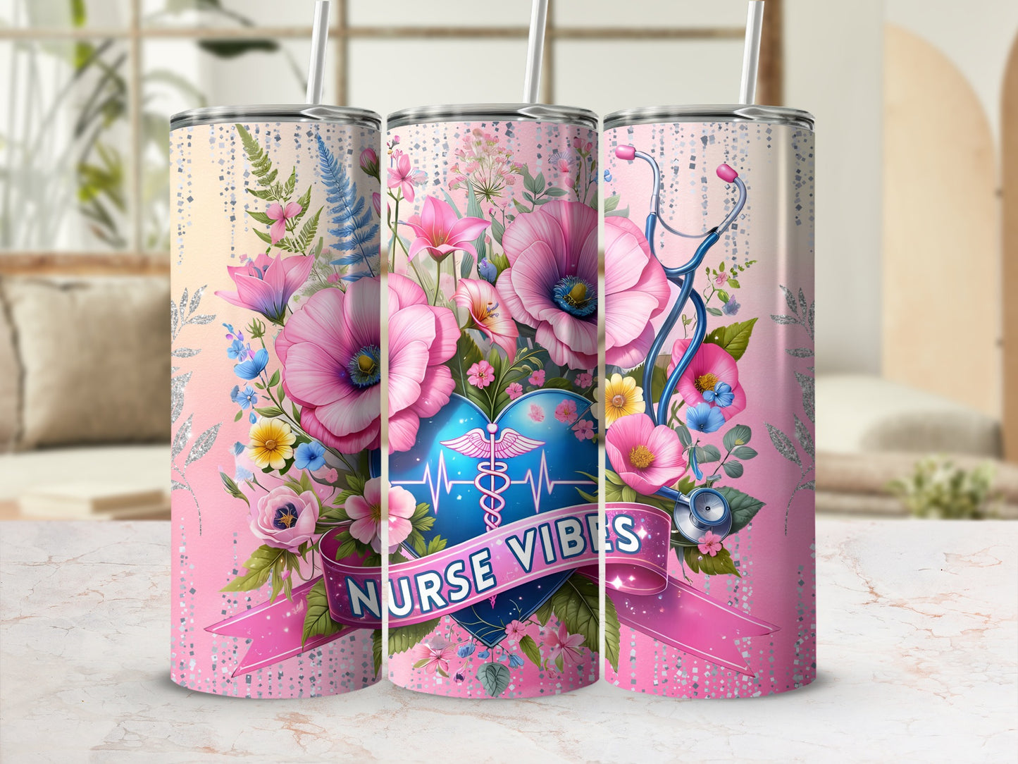 Nurse Vibes Floral Art Tumbler Colorful Drinkware