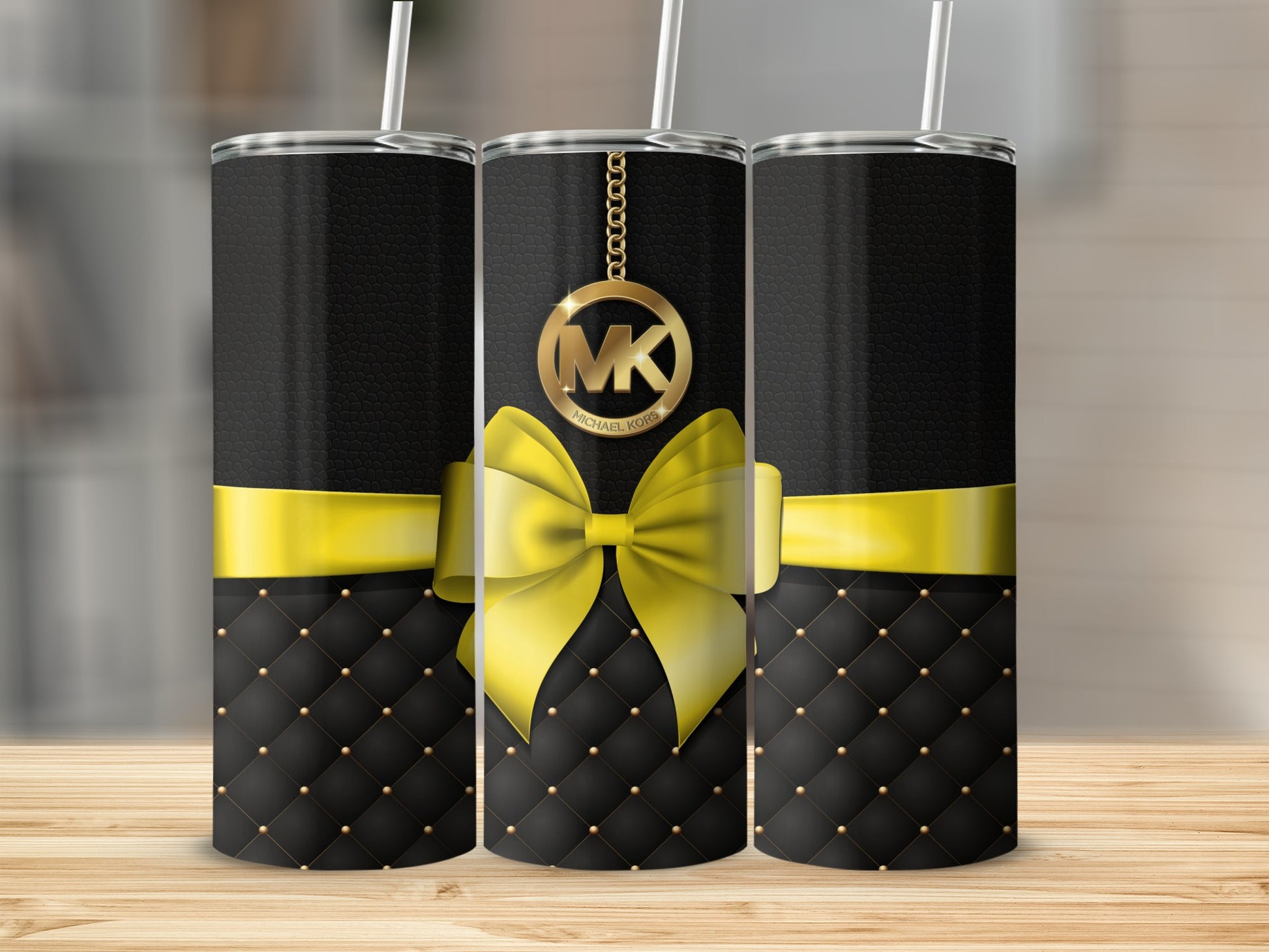 Elegant Black and Yellow Quilted Insulated Tumbler