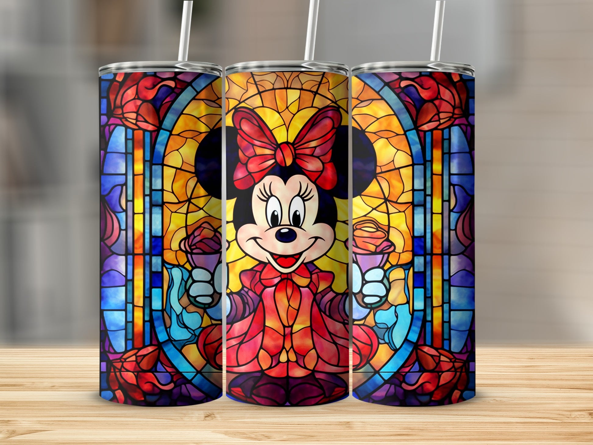 Colorful Minnie Mouse Stained Glass Tumbler Product