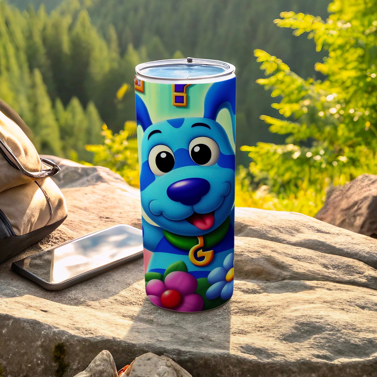 Adorable Blue Cartoon Dog Design Travel Tumbler
