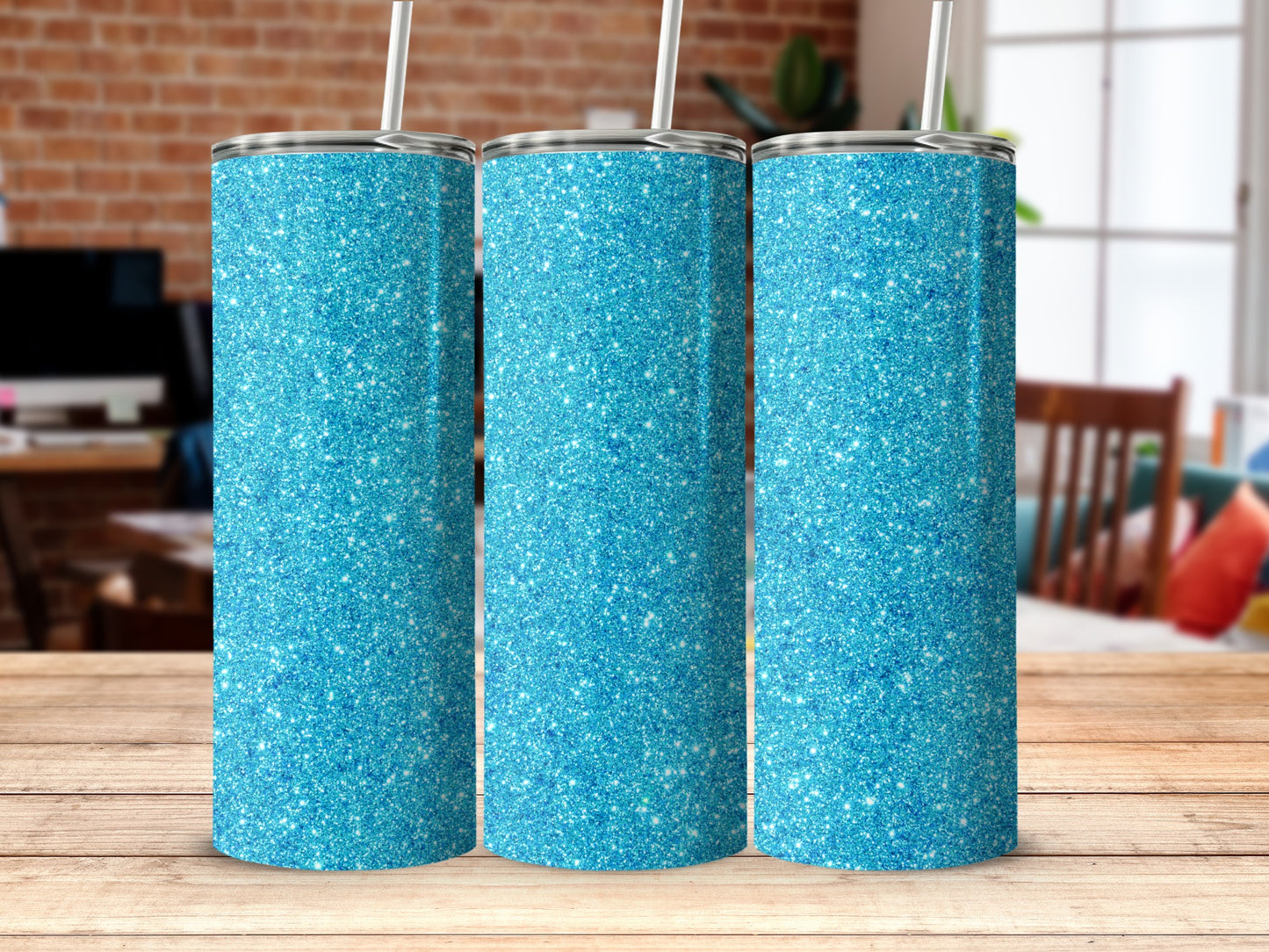 Sparkling Blue Glitter Tall Tumblers Drinkware
