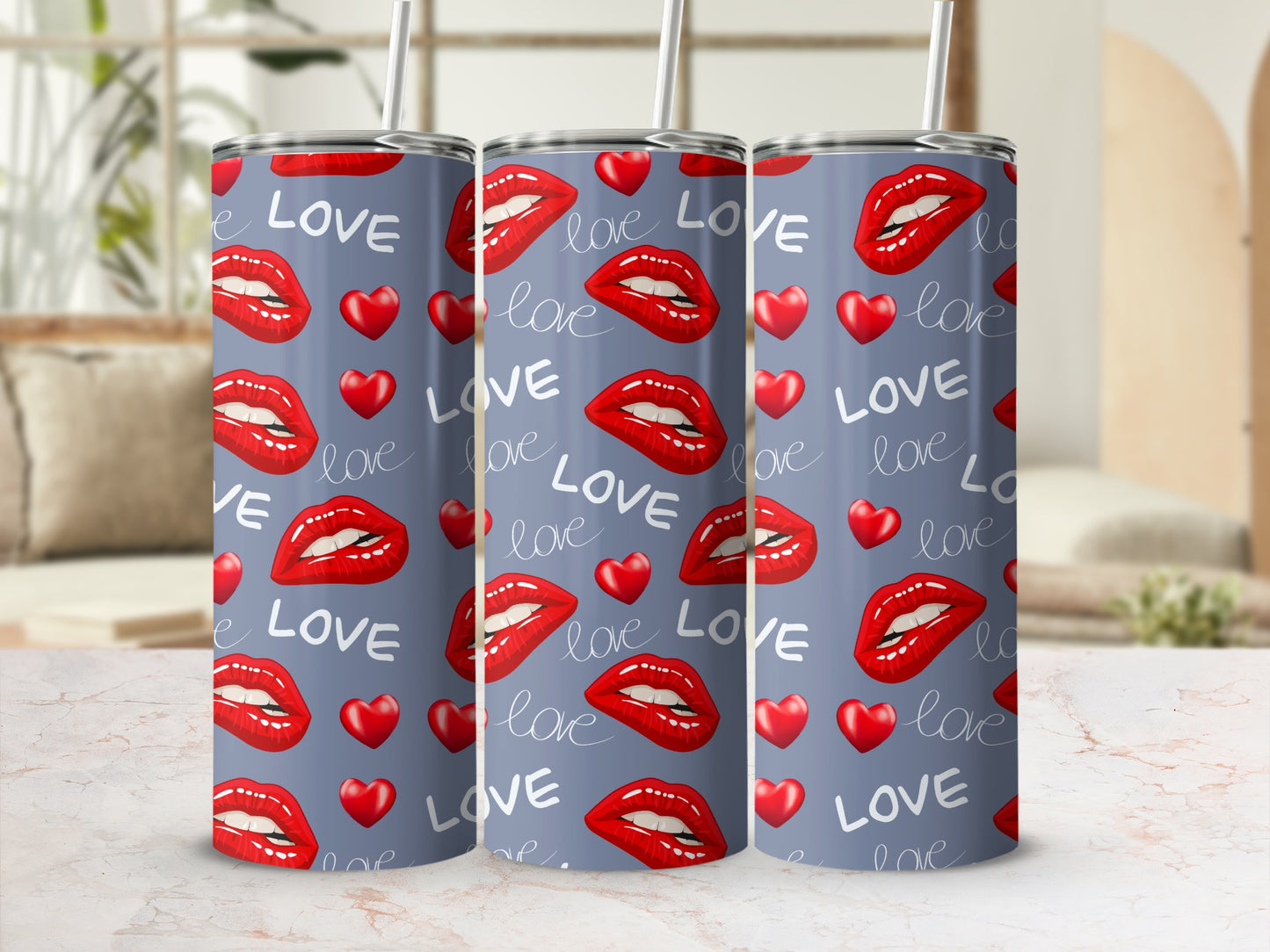 Love Lips Heart Patterned Tumbler for Vibrant Style