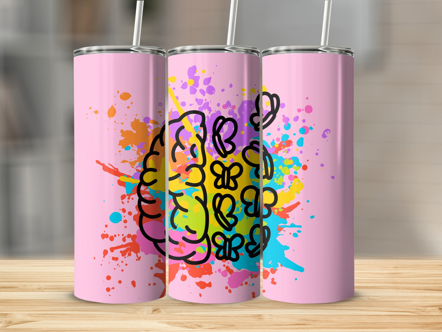 Bright Colorful Brain and Butterflies Tumbler Product