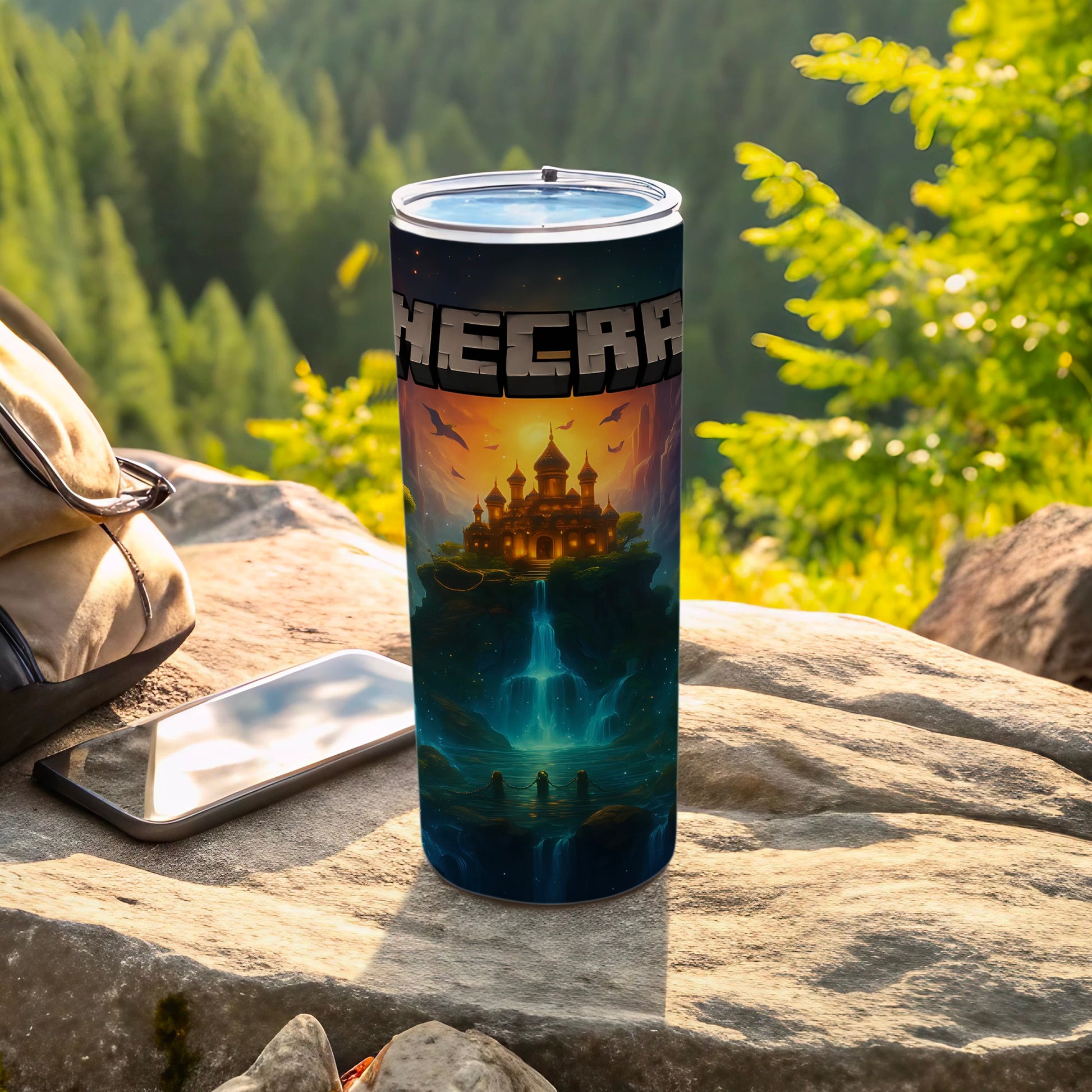 Majestic Castle Scenic Tumbler with Waterfall Design