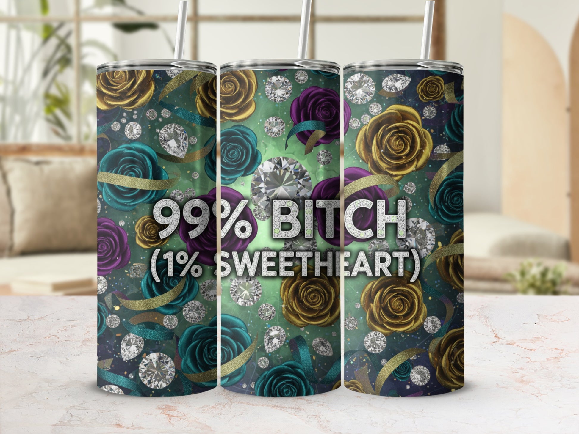 99% Bitch 1% Sweetheart Floral Design Tumbler Cup