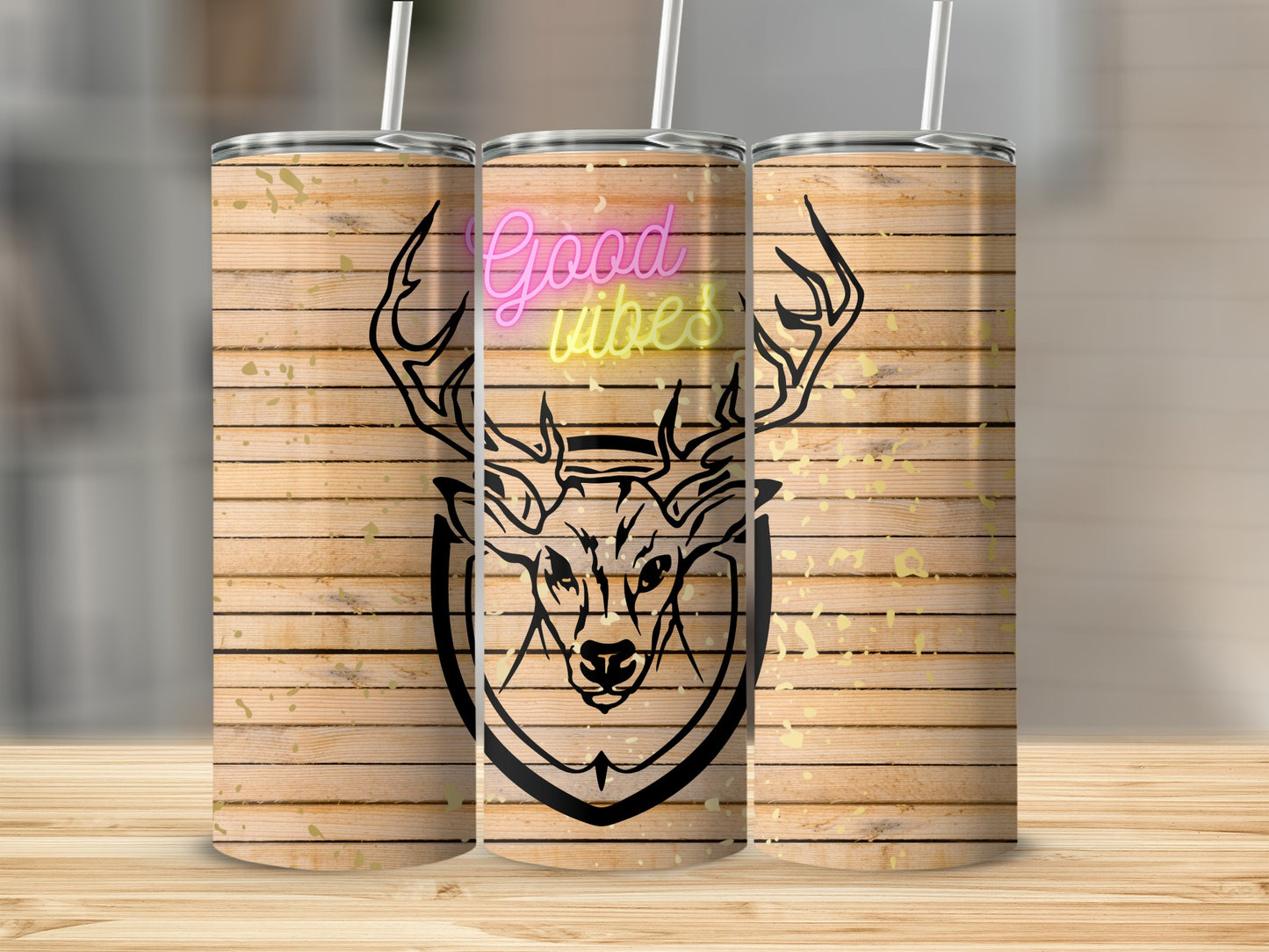 Deer Antler Design Good Vibes Insulated Tumbler Cup