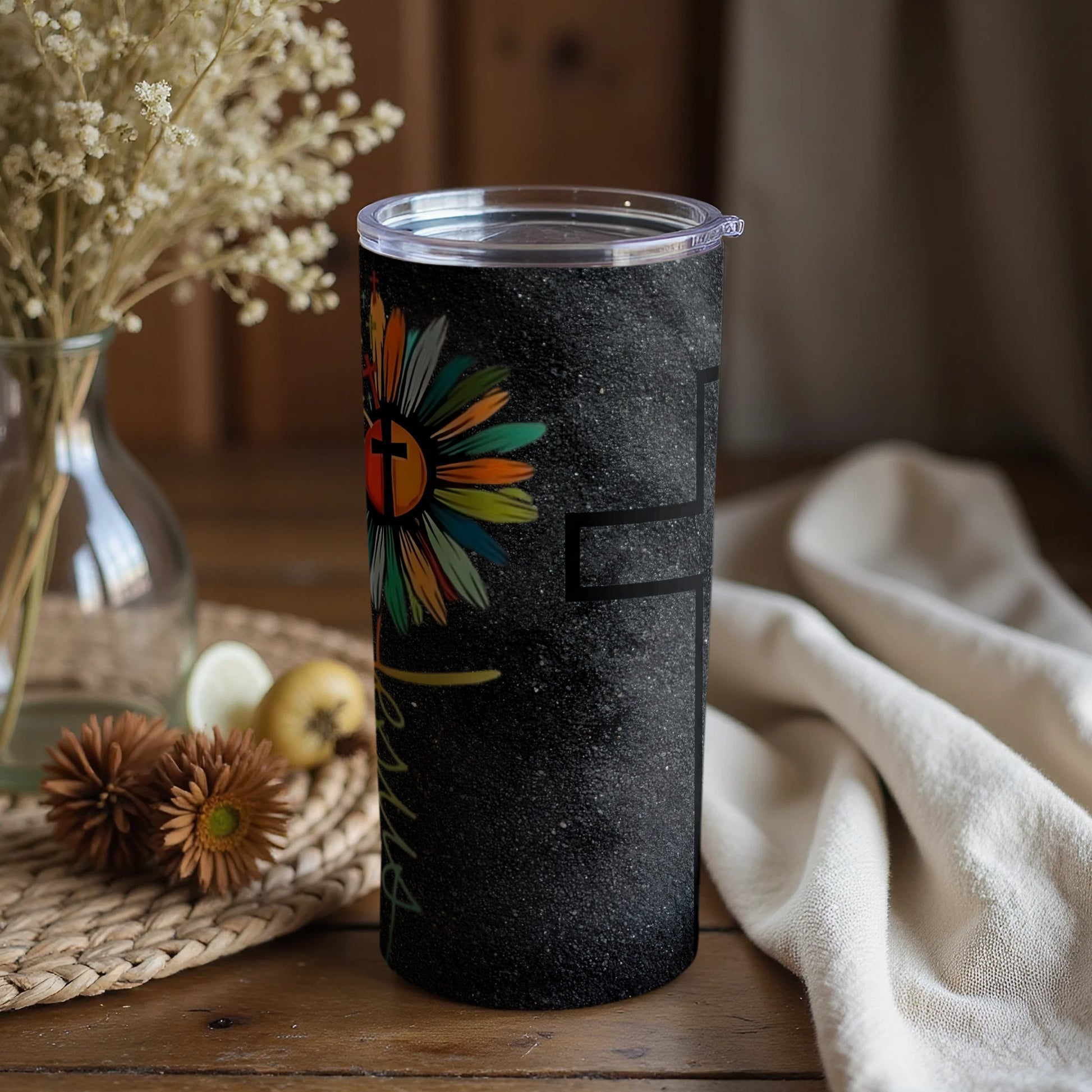 Colorful Cross and Sunflower Tumbler for Beverages