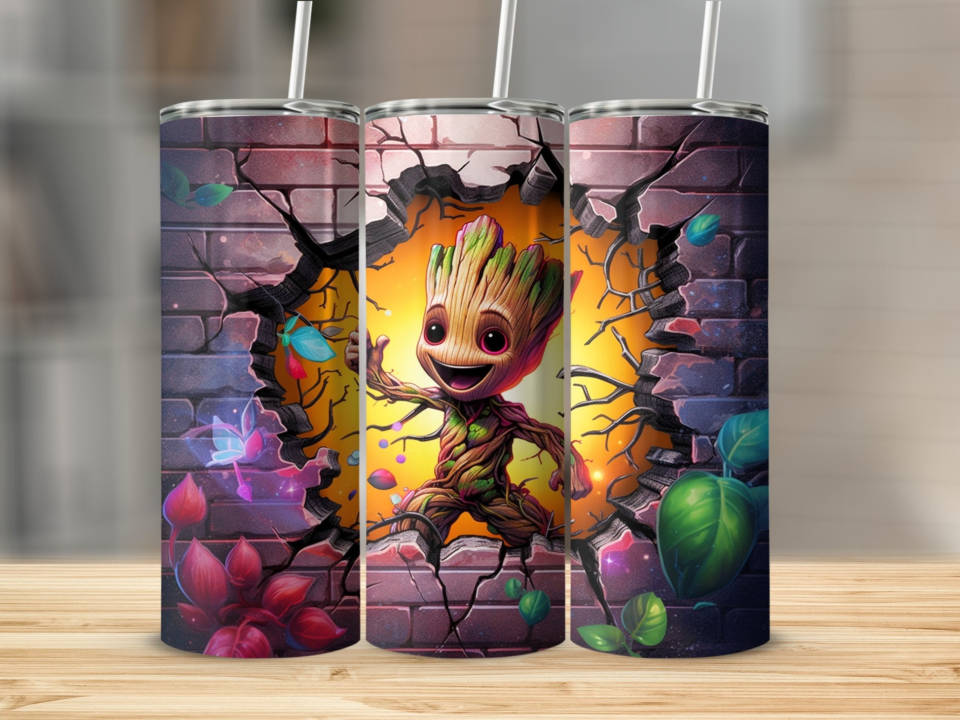 Cute Child Tree Character Cracking Wall Design Tumbler