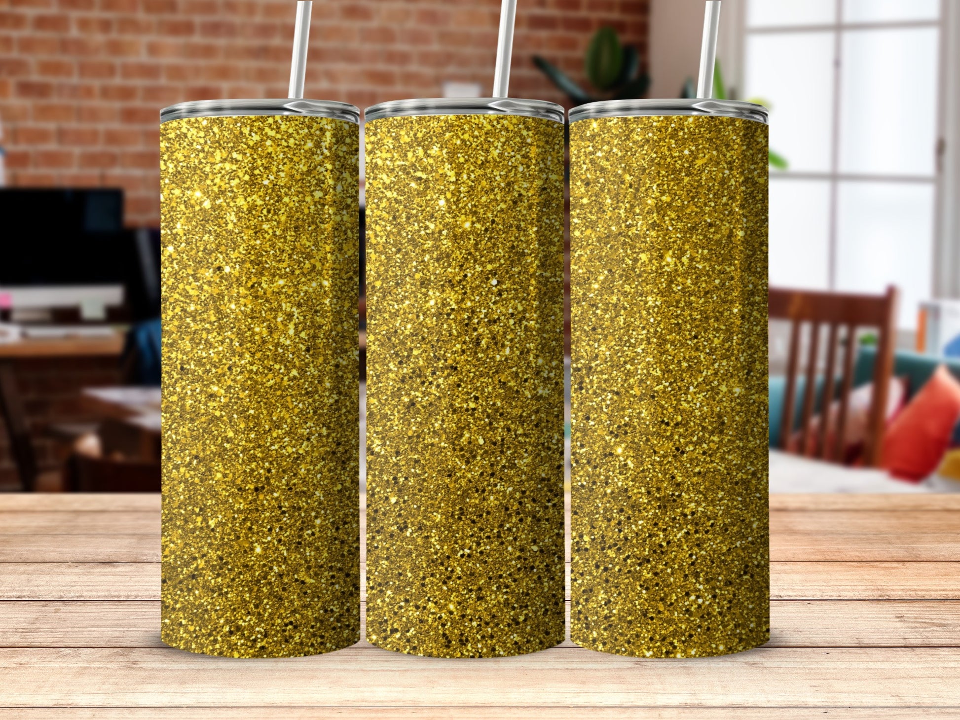 Golden Glitter Sparkle Stainless Steel Tumbler Set