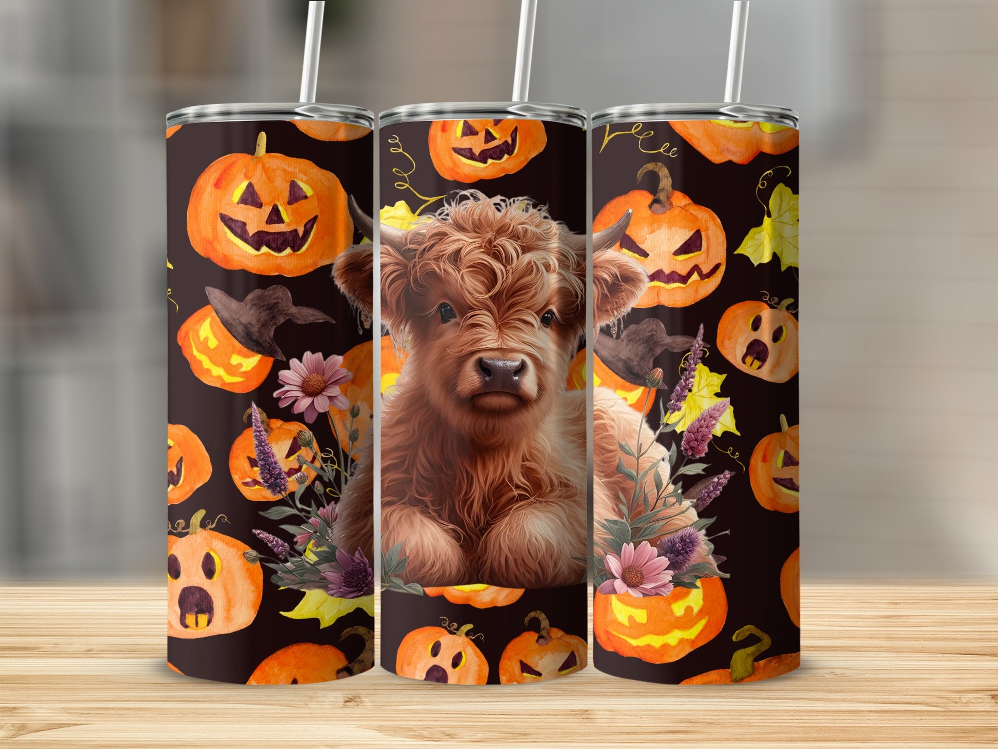 Halloween Dog and Pumpkins Tumbler with Straw 20oz