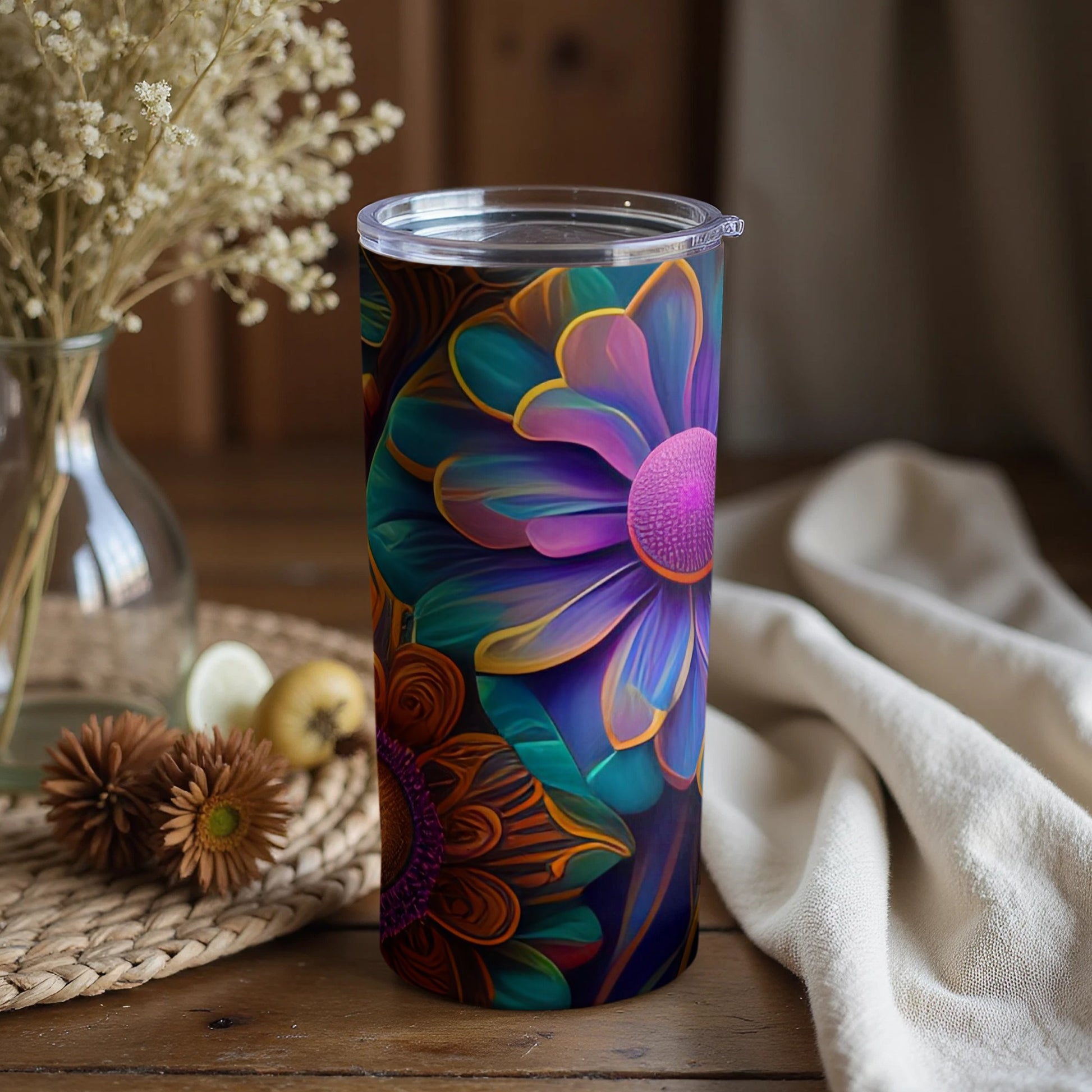 Vibrant Floral Design Insulated Tumbler with Lid