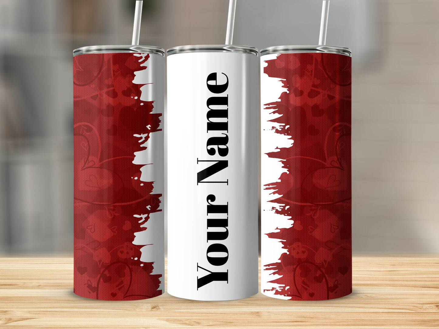 Customizable Red and White Heart Design Tumbler