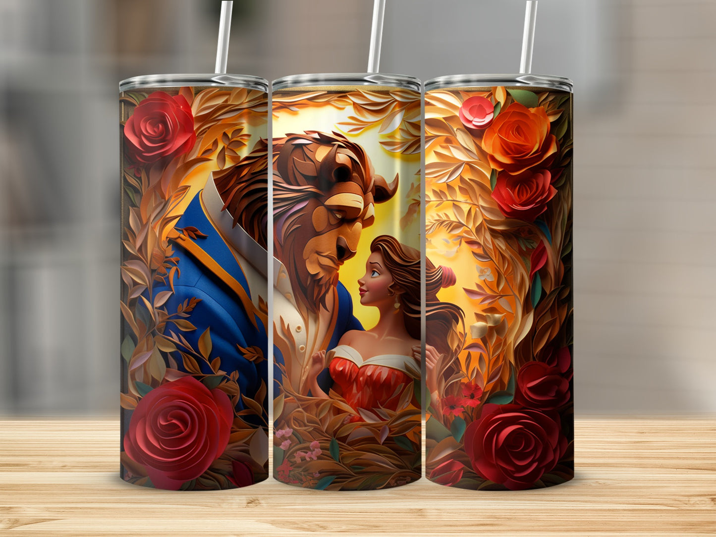 Fairy Tale Beauty and Beast Tumbler with Straw