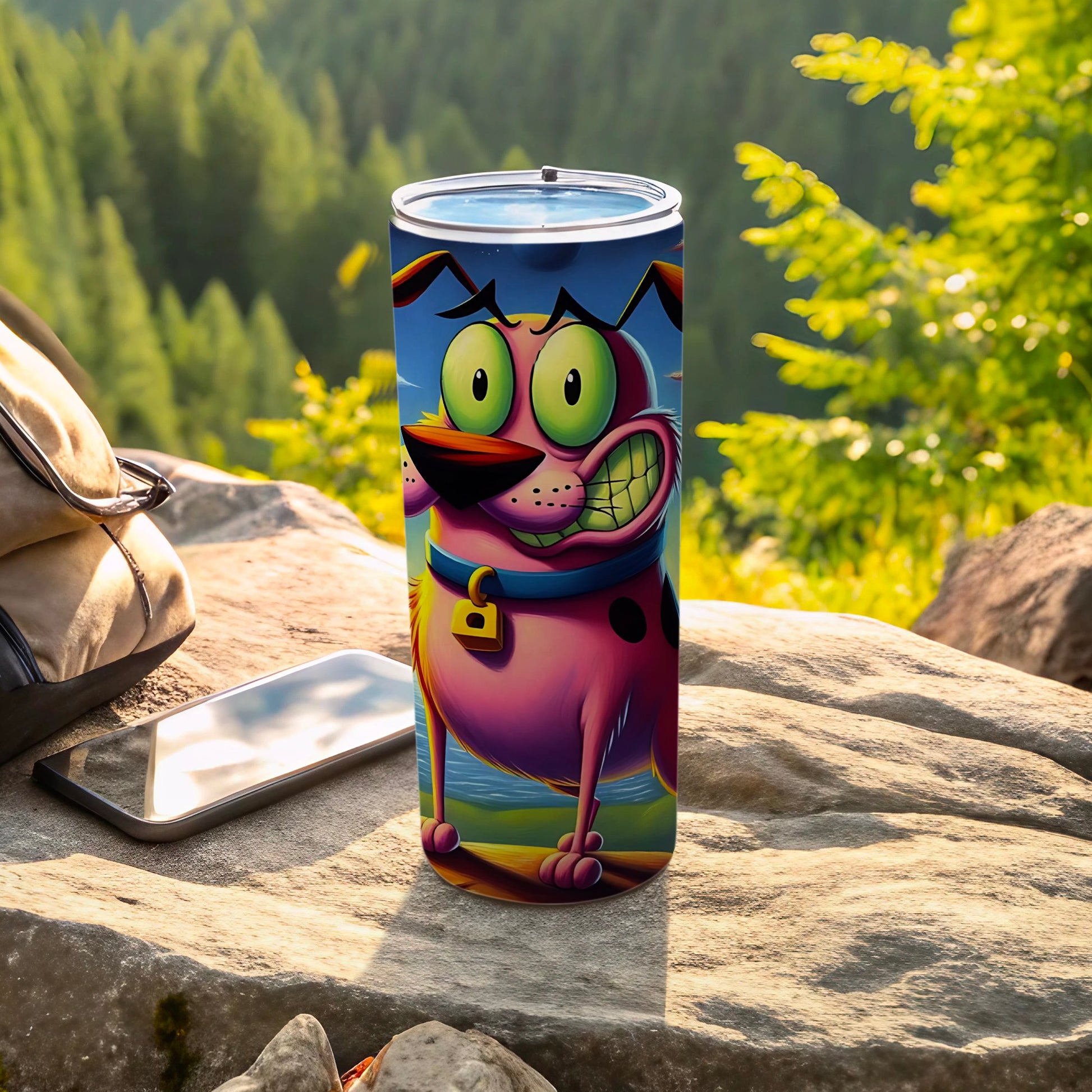Cartoon Dog Design on Colorful Travel Tumbler