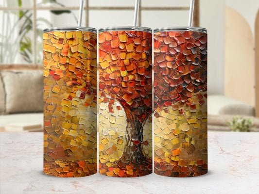 Three tumblers with an abstract fall tree painting design.