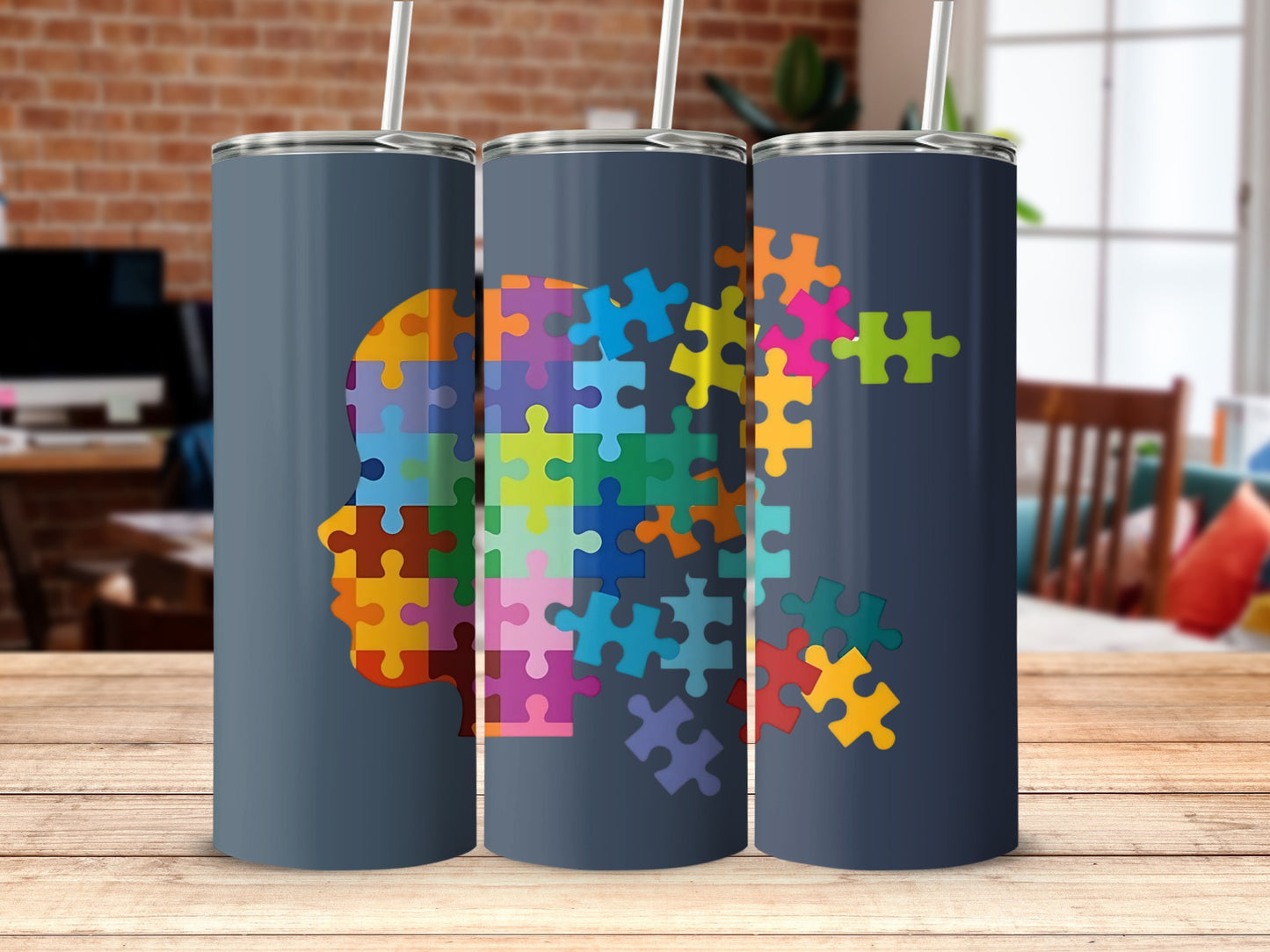 Colorful Puzzle Pattern Stainless Steel Tumbler