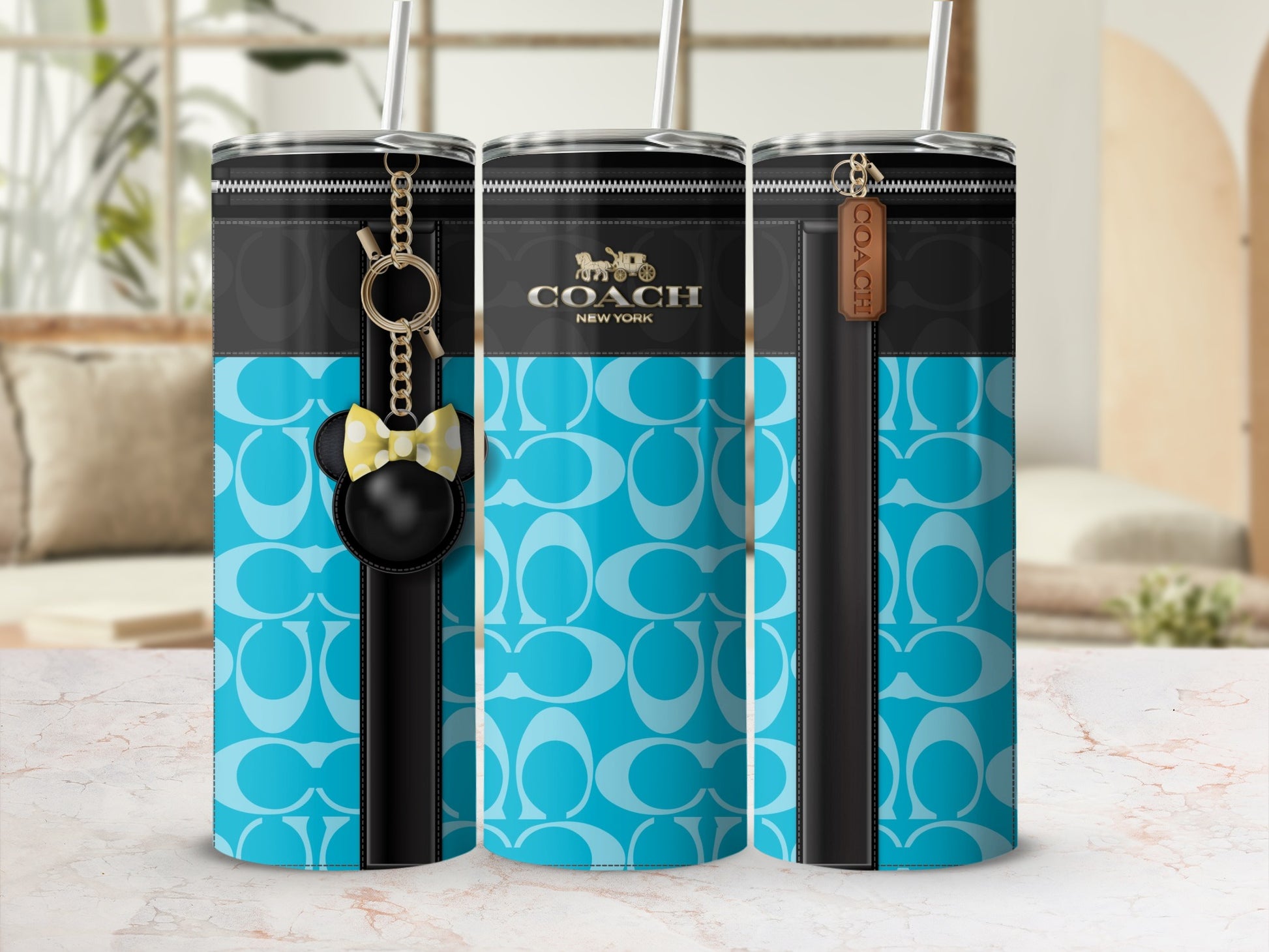 Stylish Blue Patterned Coach Branded Tumbler Product