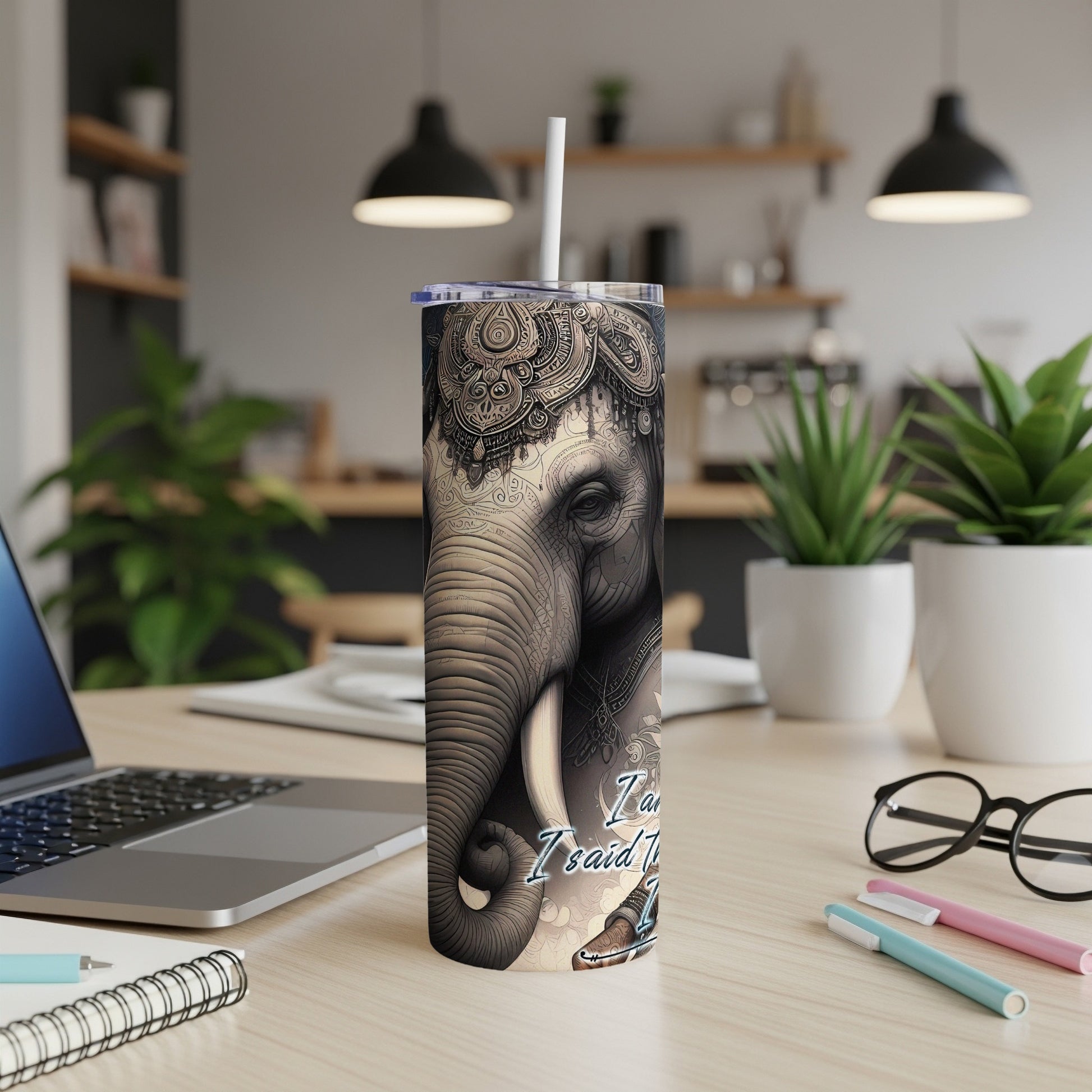 Tumbler with an elephant head design and "I Said Yes" text.