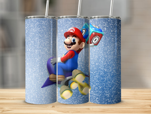 Mario Themed Sparkly Travel Tumbler with Straw Cup