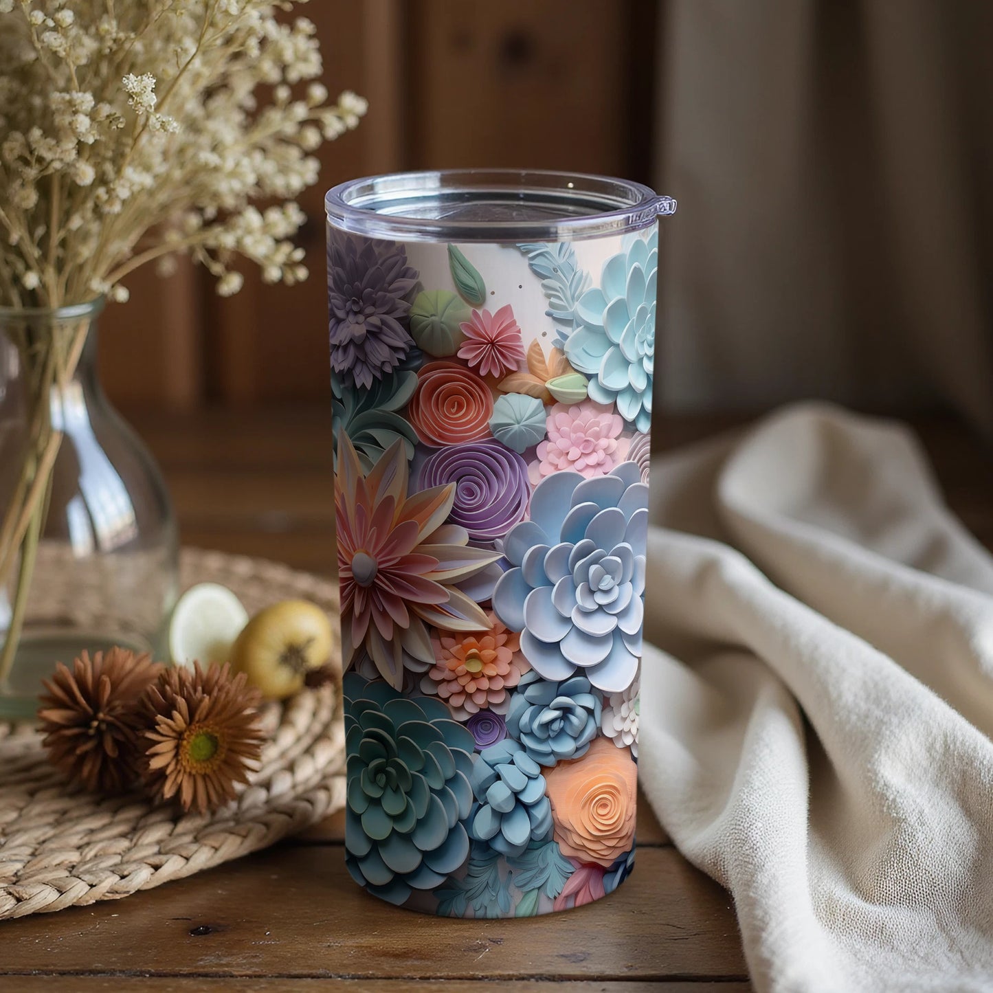Vibrant Succulent Patterned Floral Insulated Tumbler